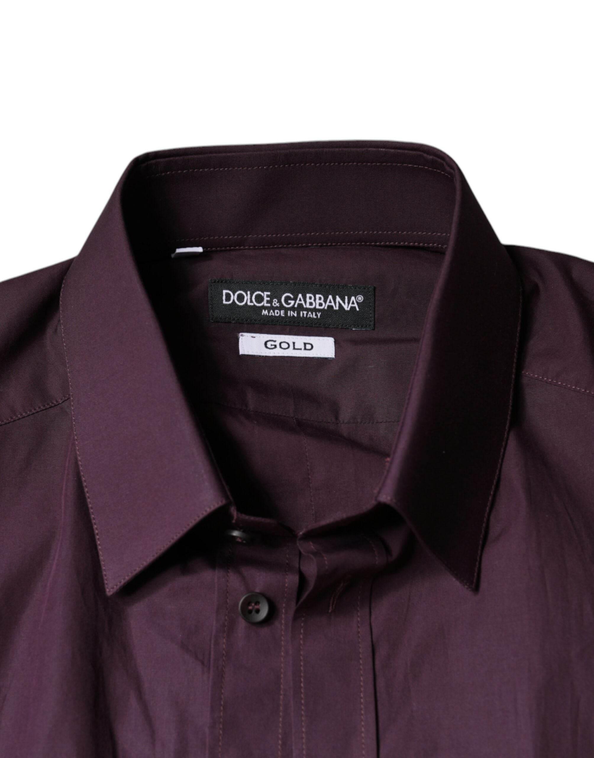 Dolce & Gabbana Dark Violet Cotton Dress GOLD Men Formal Shirt - Hilstor