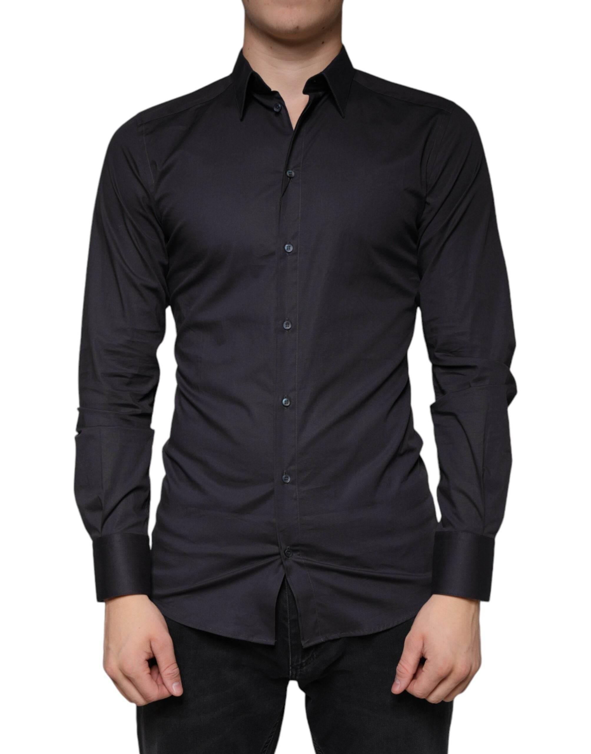 Dolce & Gabbana Black Cotton Stretch Dress GOLD Formal Shirt - Hilstor