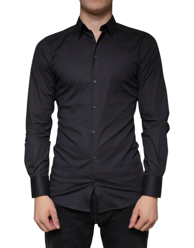 Dolce & Gabbana Black Cotton Stretch Dress GOLD Formal Shirt - Hilstor