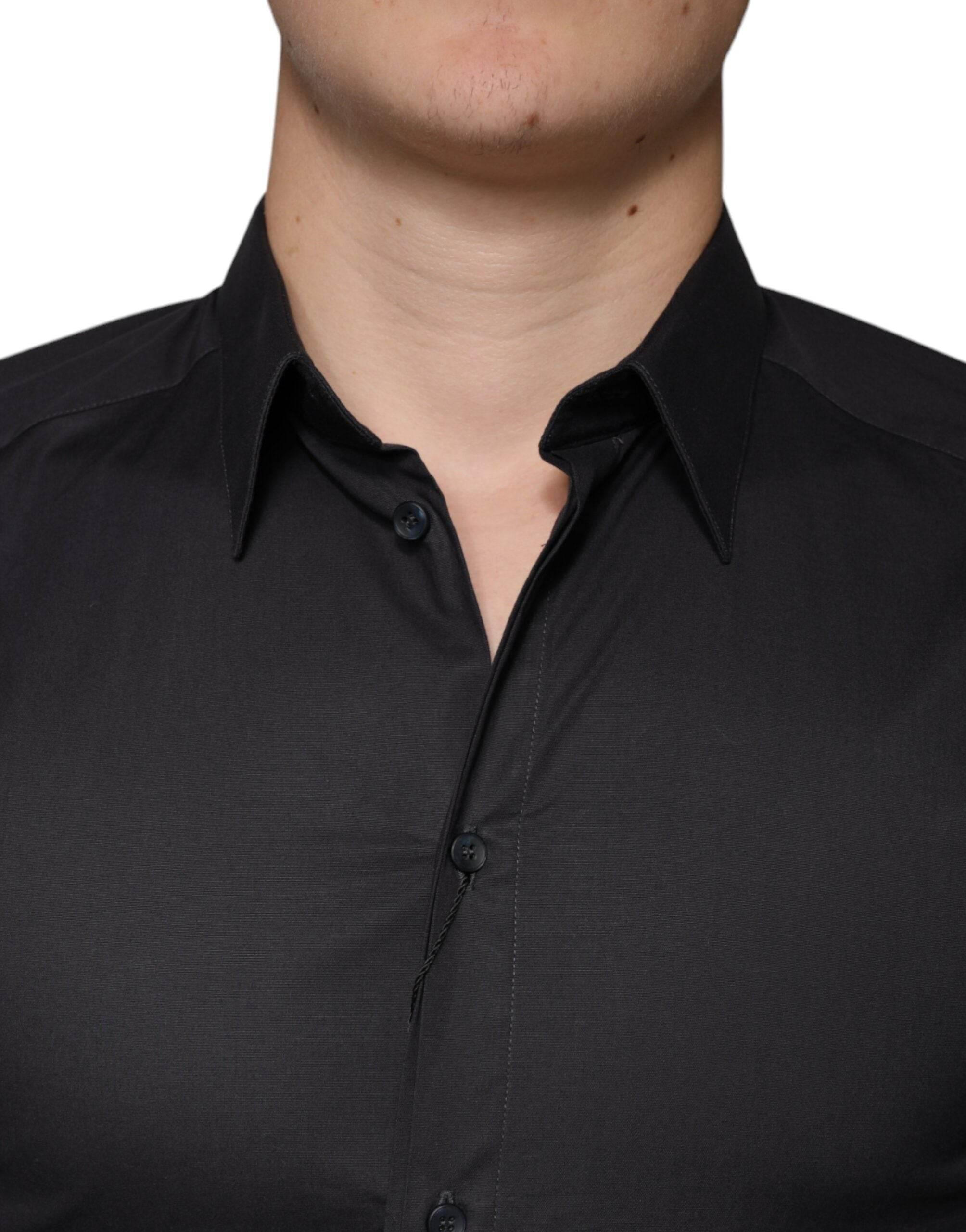 Dolce & Gabbana Black Cotton Stretch Dress GOLD Formal Shirt - Hilstor