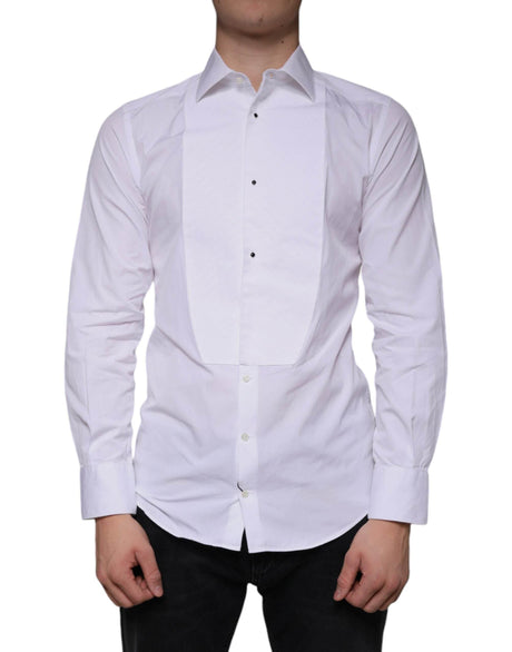Dolce & Gabbana White Bib Cotton Poplin GOLD Men Formal Shirt - Hilstor