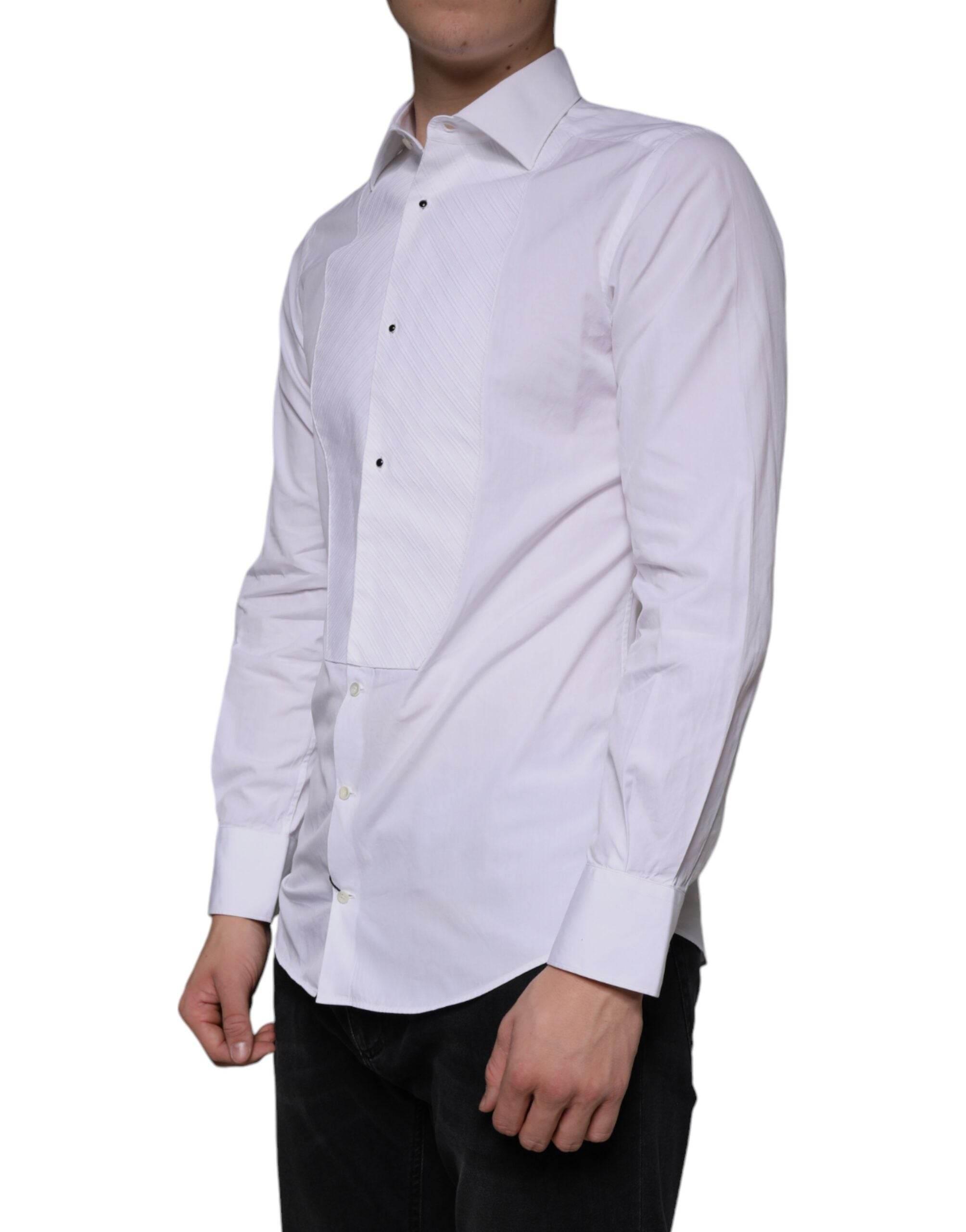 Dolce & Gabbana White Bib Cotton Poplin GOLD Men Formal Shirt - Hilstor