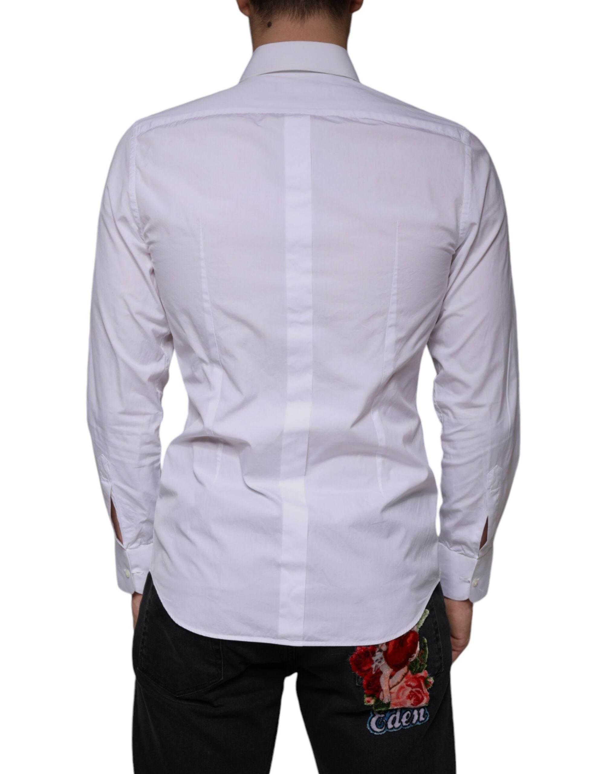 Dolce & Gabbana White Bib Cotton Poplin GOLD Men Formal Shirt - Hilstor