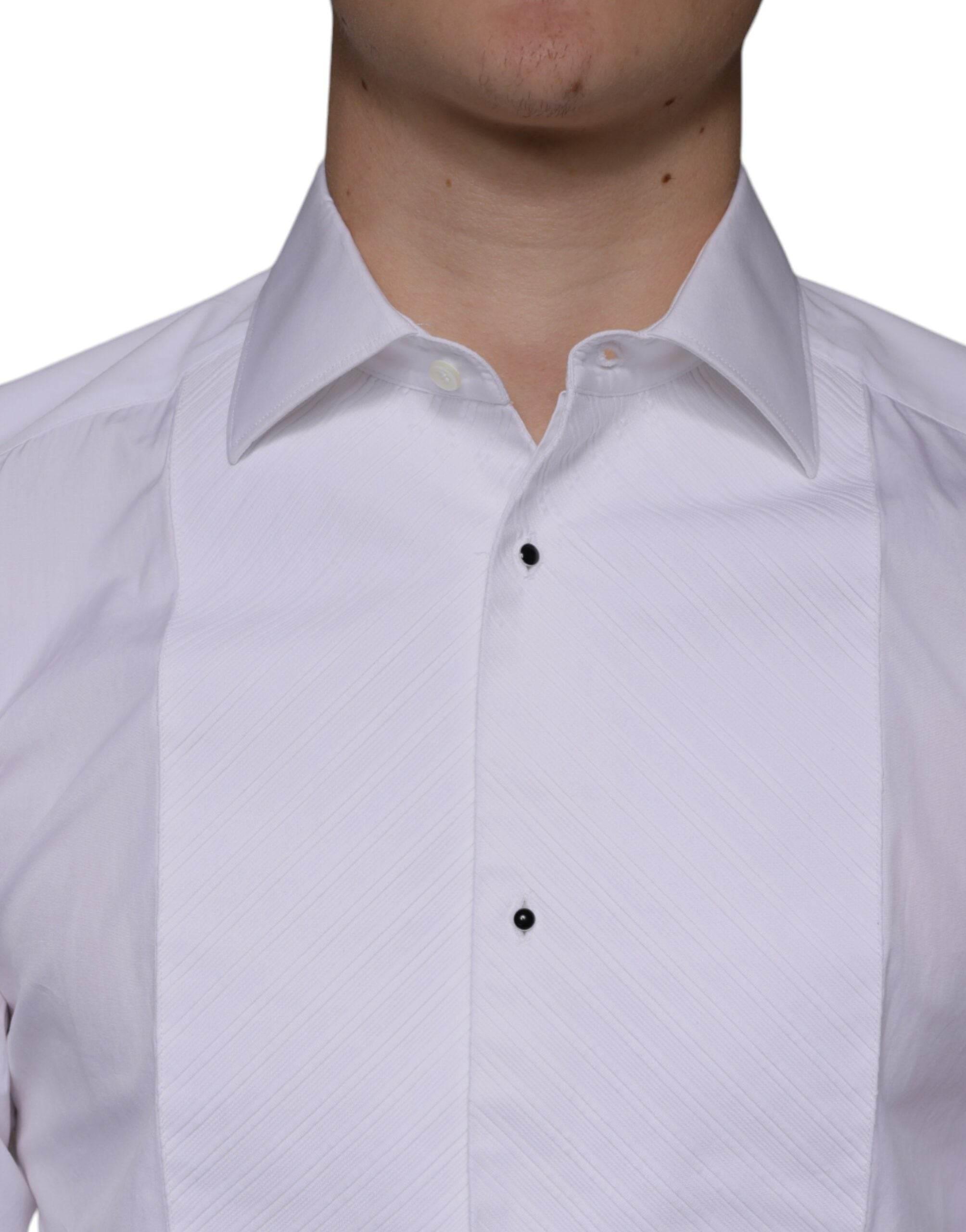 Dolce & Gabbana White Bib Cotton Poplin GOLD Men Formal Shirt - Hilstor