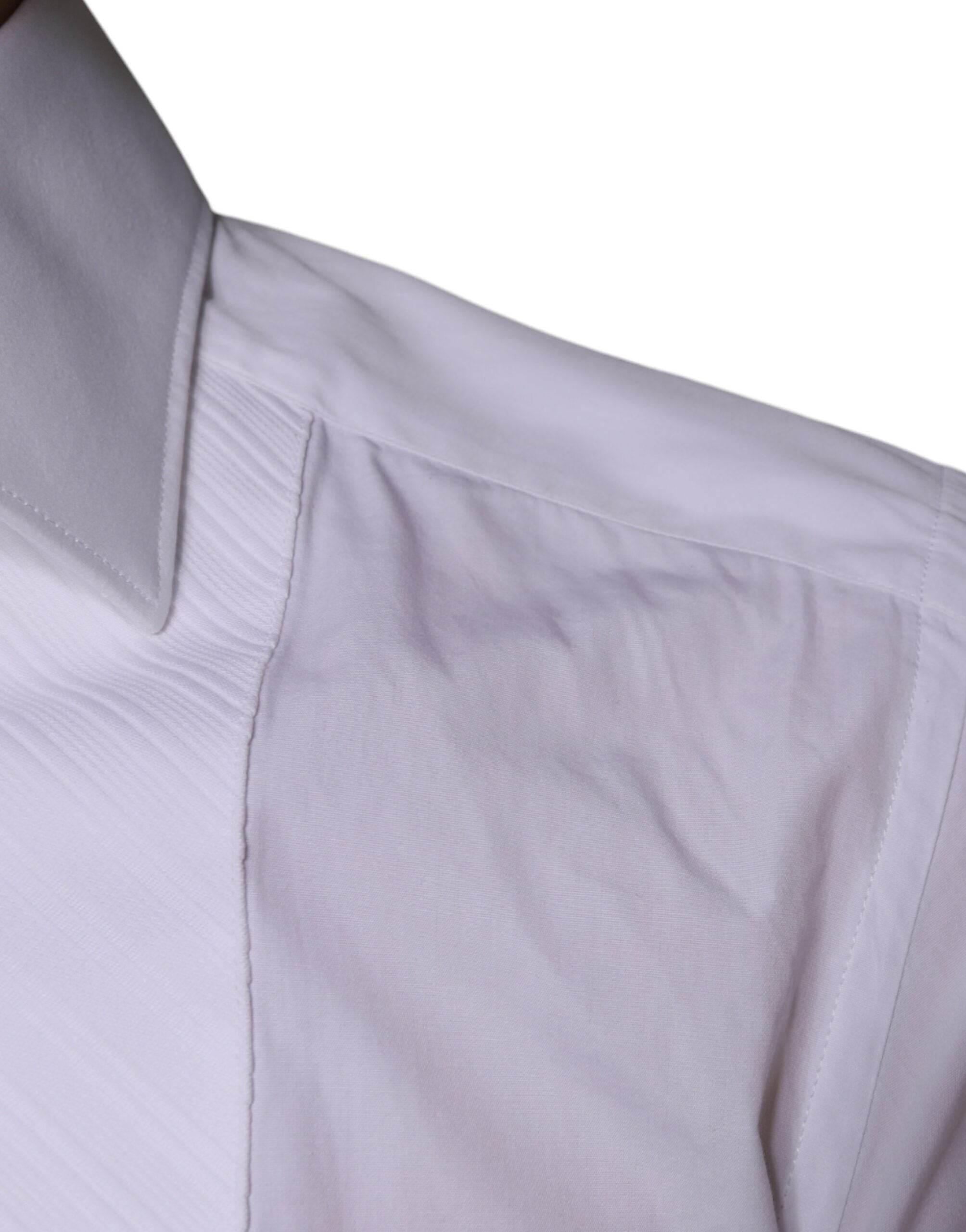 Dolce & Gabbana White Bib Cotton Poplin GOLD Men Formal Shirt - Hilstor