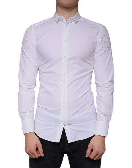 Dolce & Gabbana White Cotton Dress GOLD Formal Collared Shirt - Hilstor