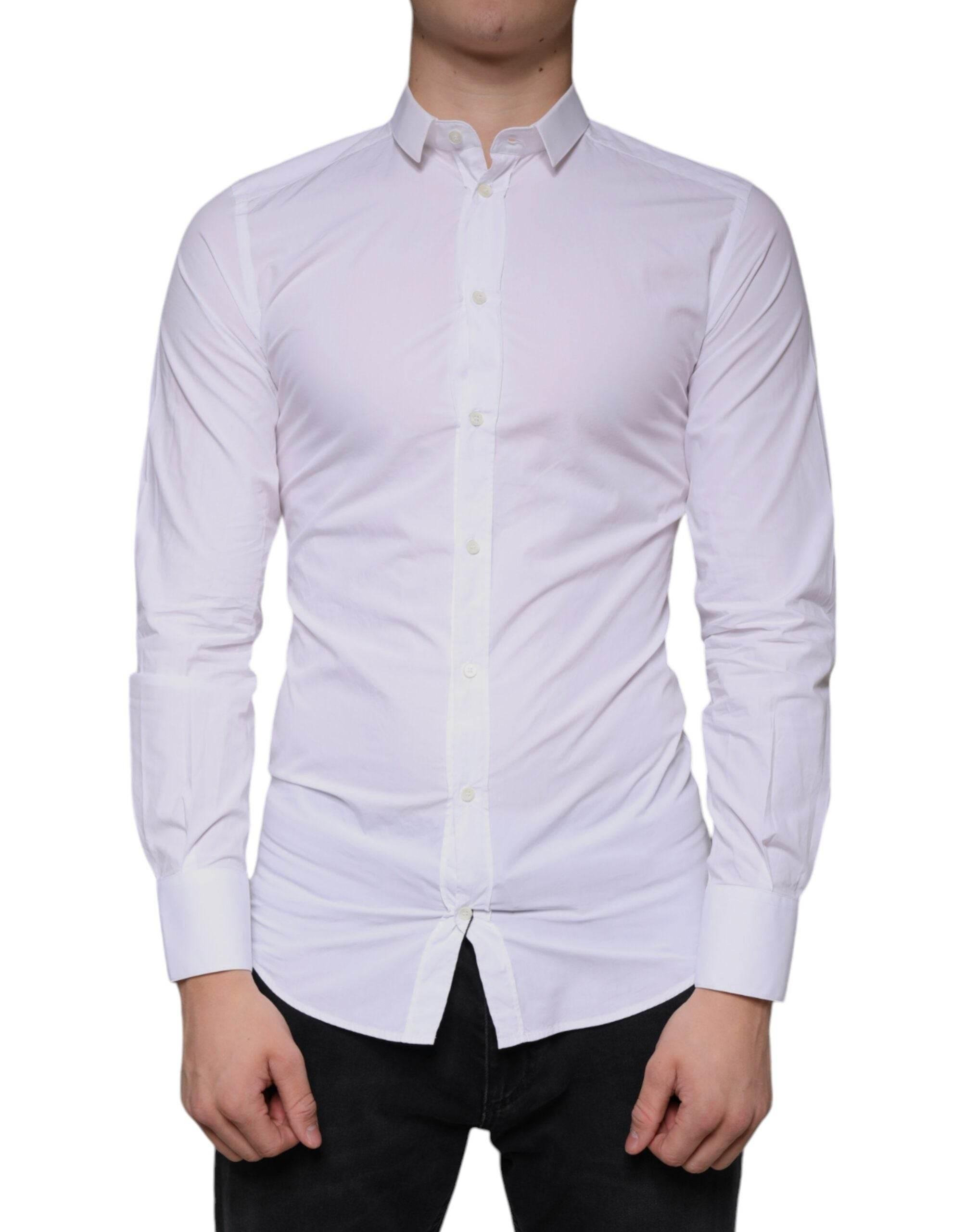 Dolce & Gabbana White Cotton Dress GOLD Formal Collared Shirt - Hilstor
