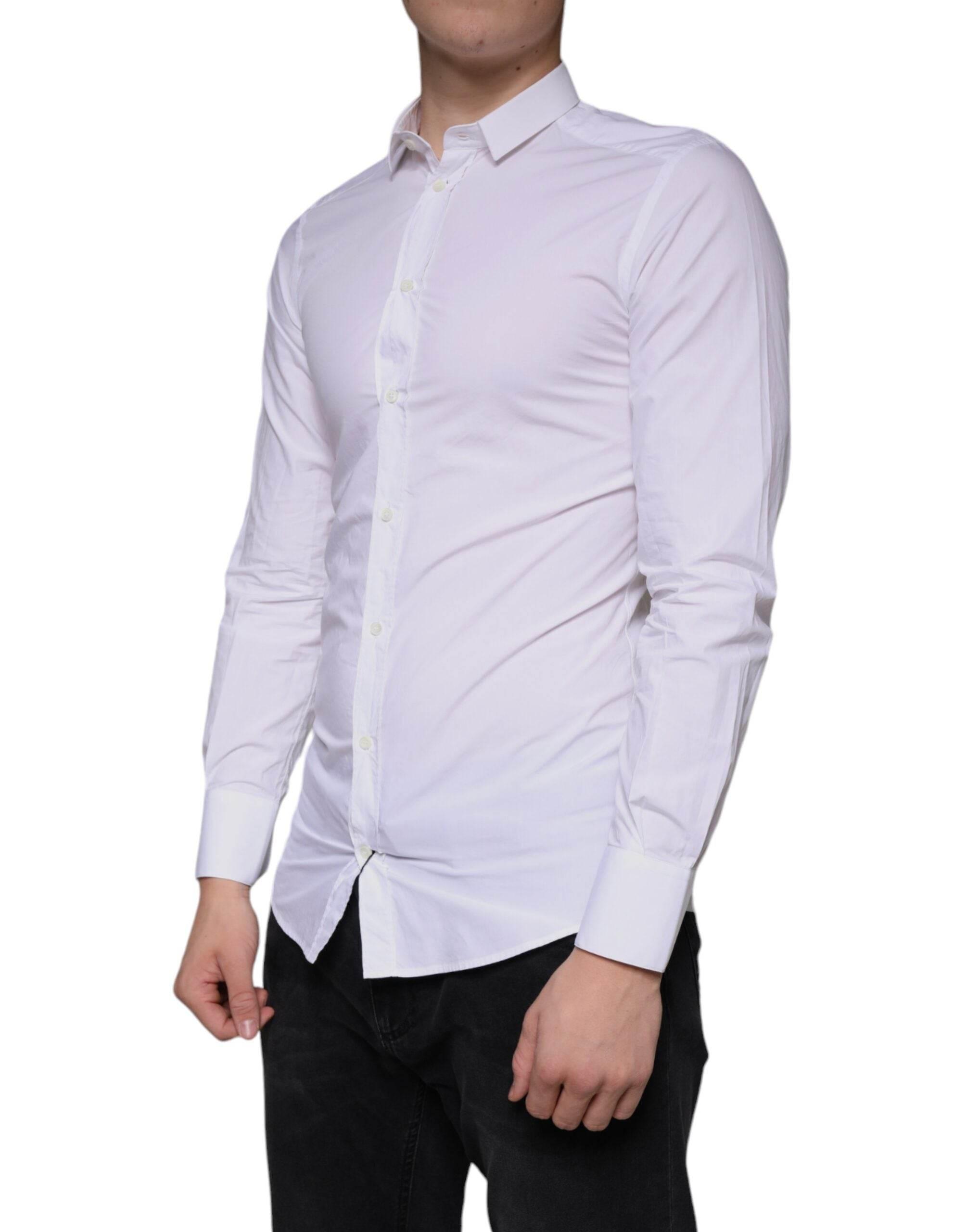 Dolce & Gabbana White Cotton Dress GOLD Formal Collared Shirt - Hilstor