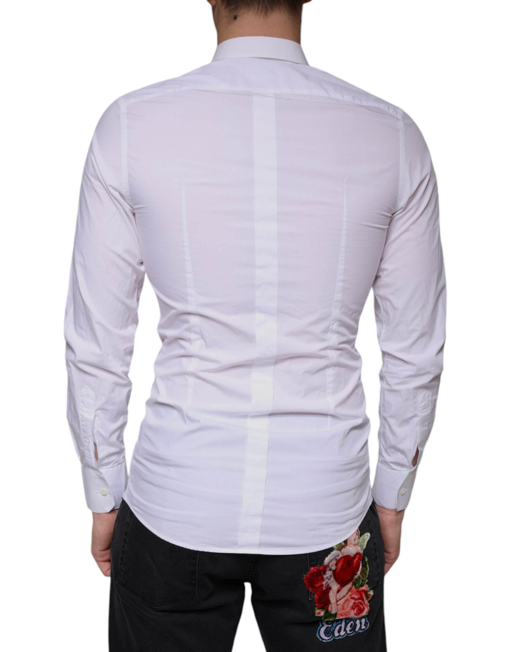 Dolce & Gabbana White Cotton Dress GOLD Formal Collared Shirt - Hilstor