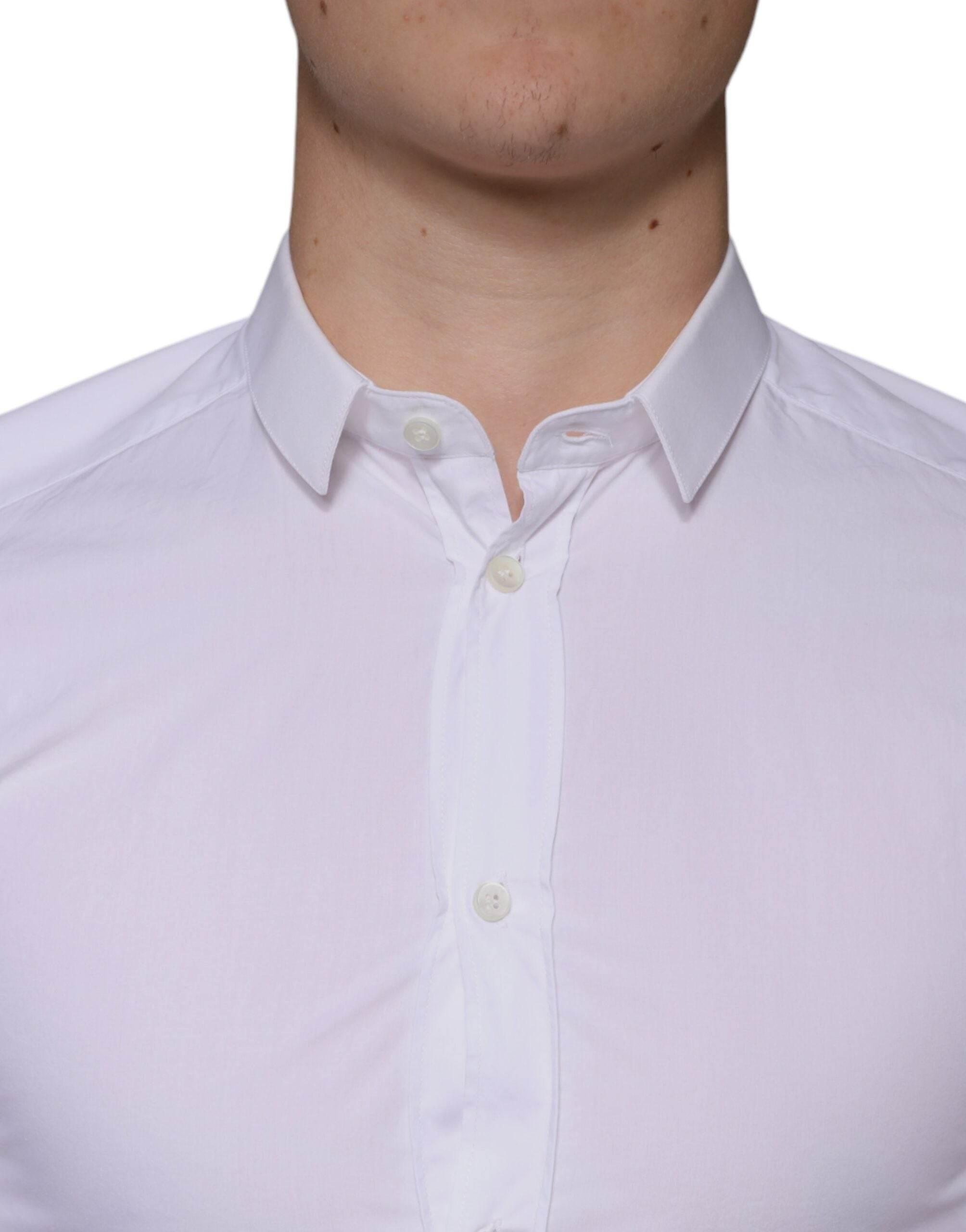 Dolce & Gabbana White Cotton Dress GOLD Formal Collared Shirt - Hilstor
