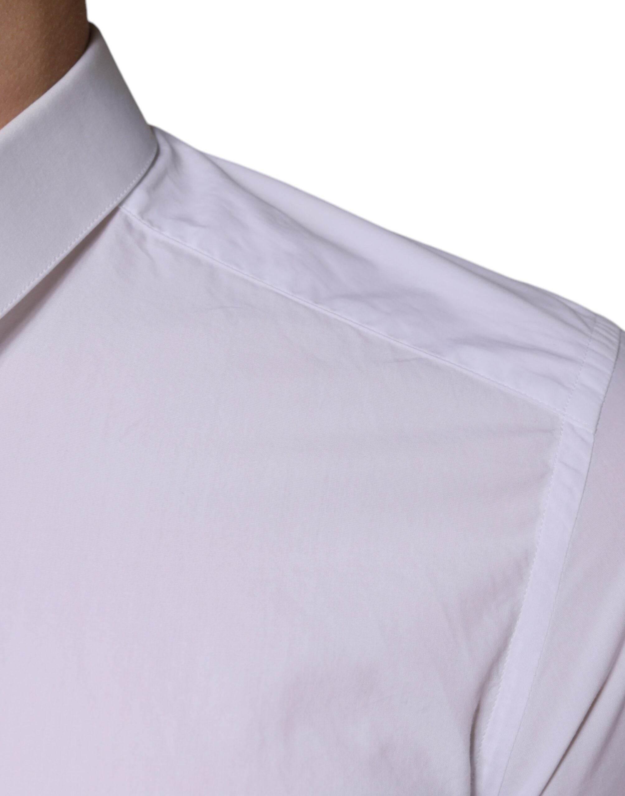 Dolce & Gabbana White Cotton Dress GOLD Formal Collared Shirt - Hilstor