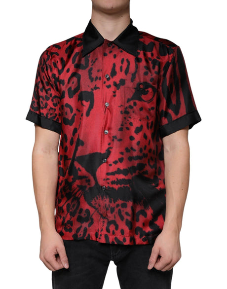 Dolce & Gabbana Red Leopard Silk Button Down Casual Shirt - Hilstor
