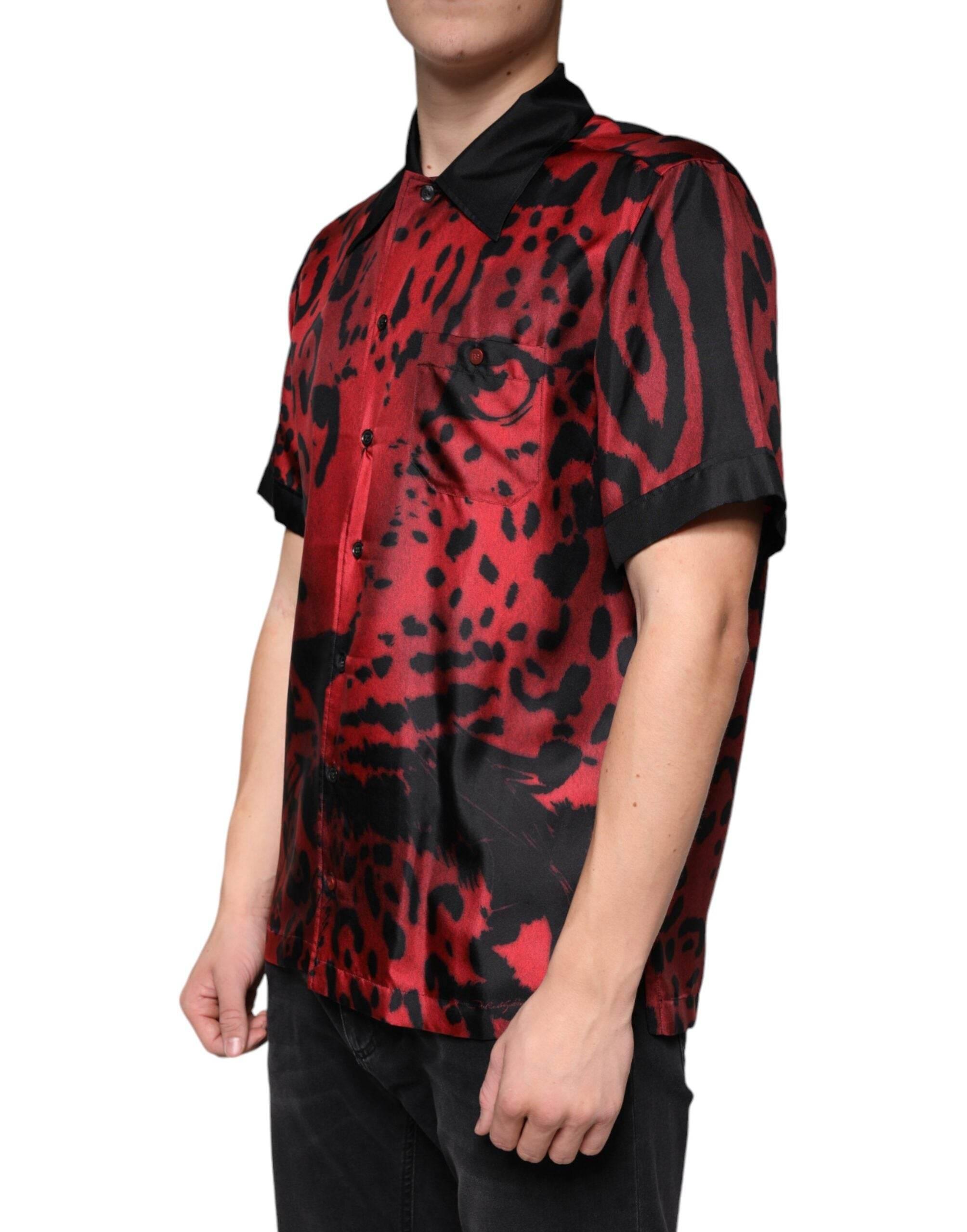 Dolce & Gabbana Red Leopard Silk Button Down Casual Shirt - Hilstor