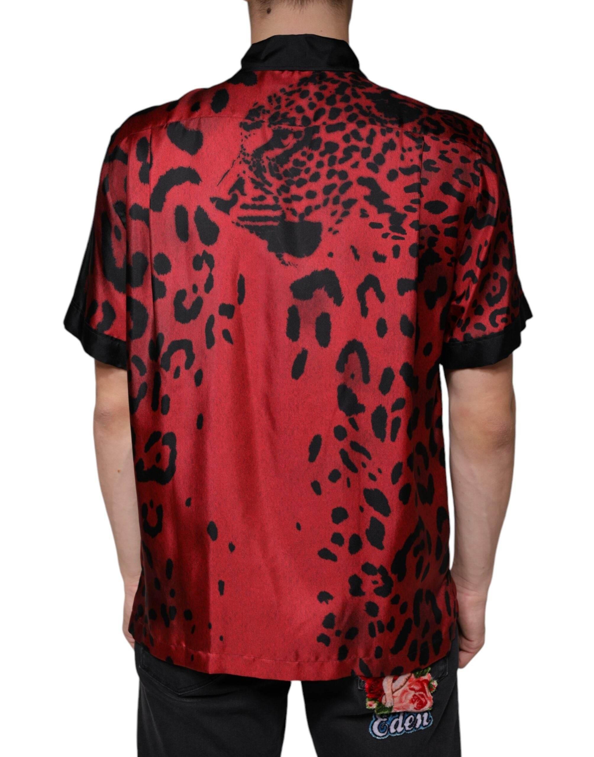 Dolce & Gabbana Red Leopard Silk Button Down Casual Shirt - Hilstor