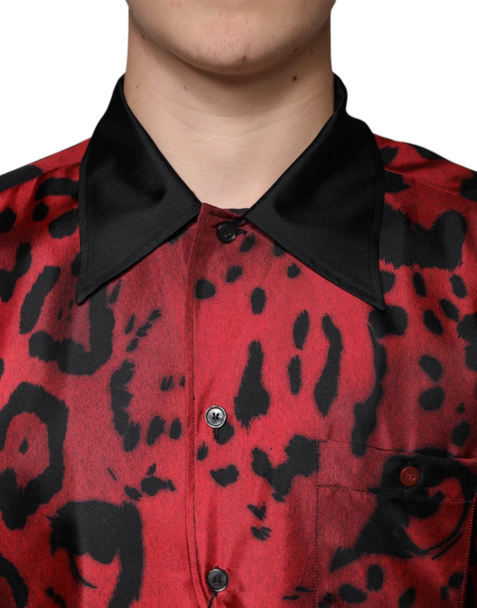 Dolce & Gabbana Red Leopard Silk Button Down Casual Shirt - Hilstor