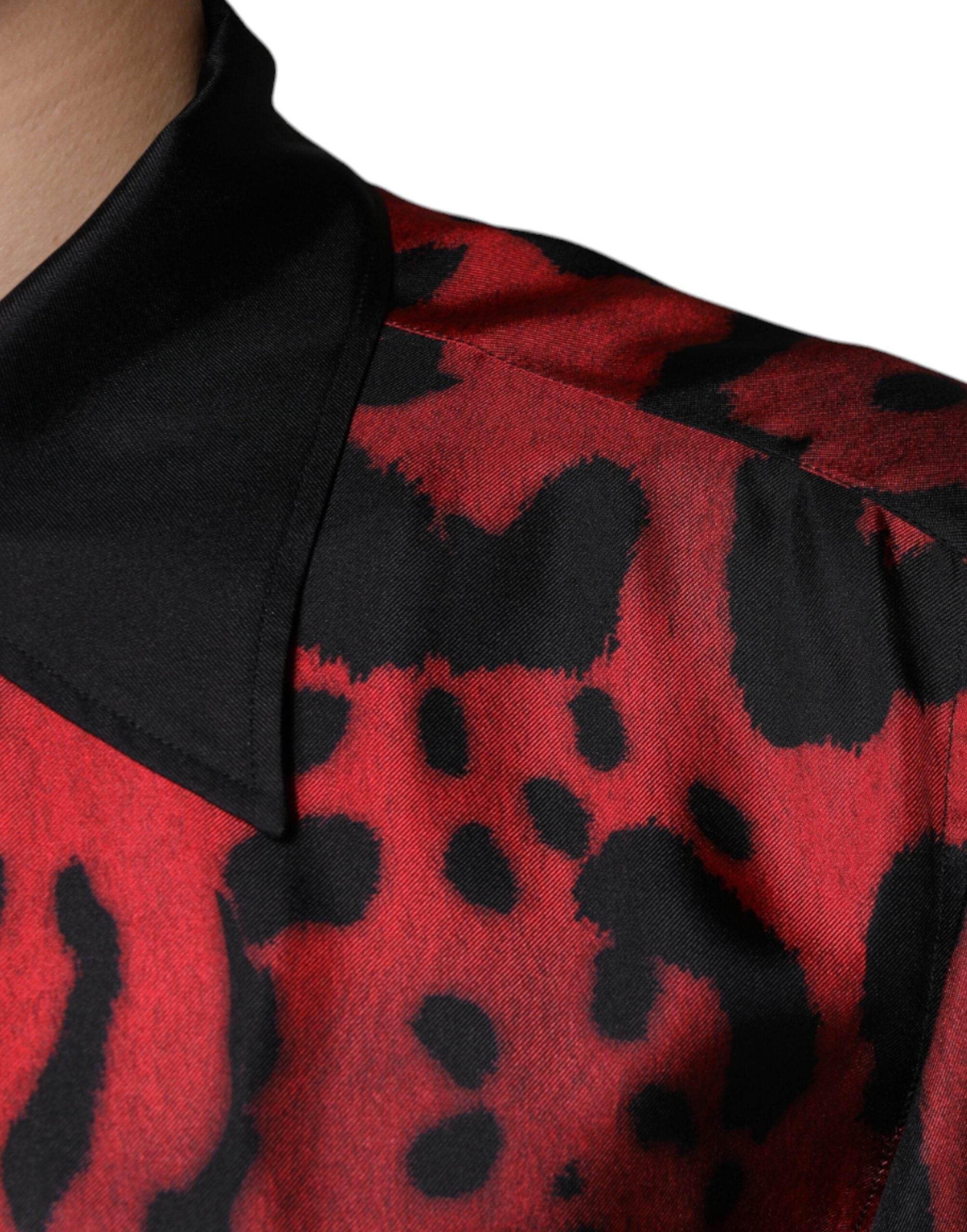 Dolce & Gabbana Red Leopard Silk Button Down Casual Shirt - Hilstor