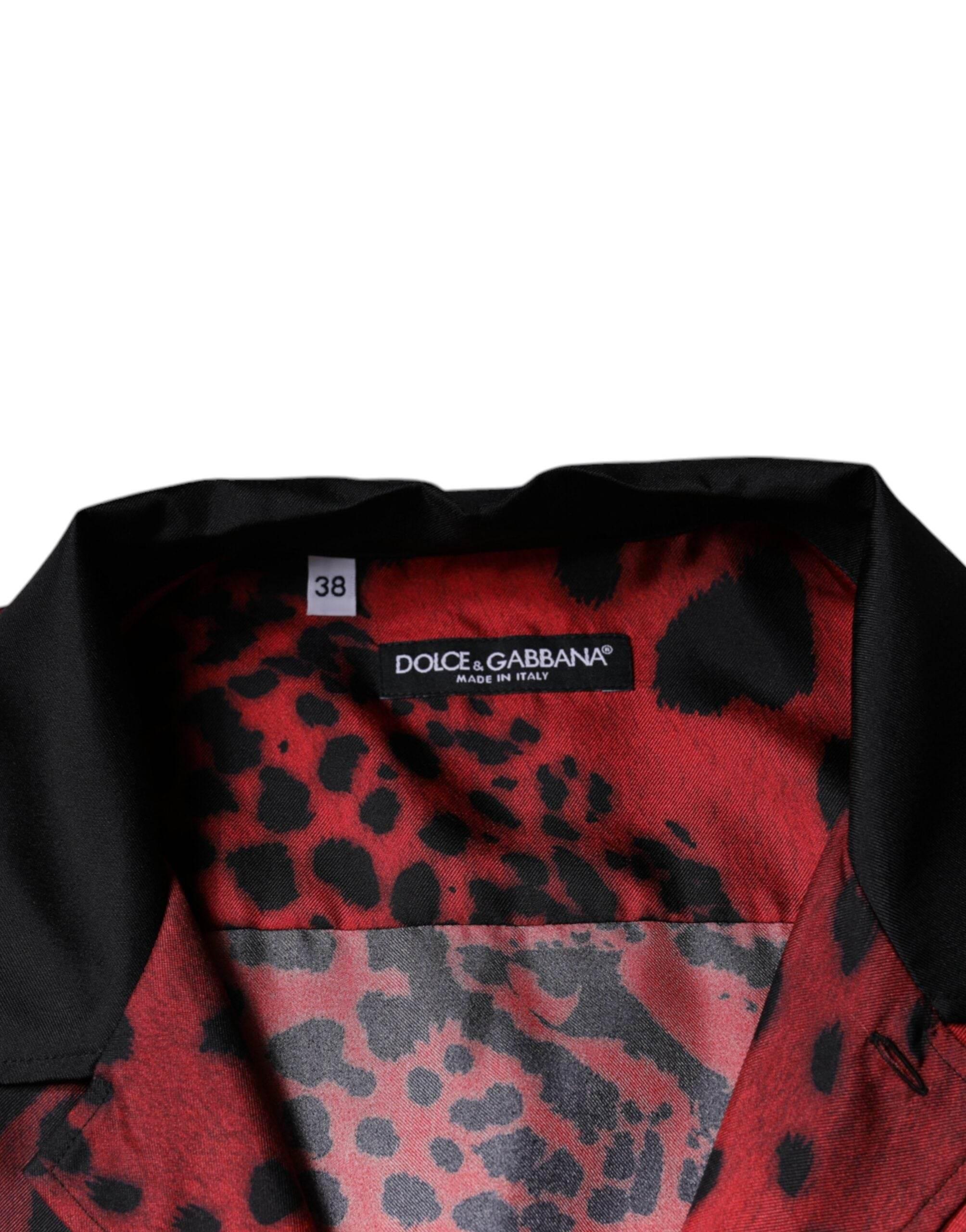 Dolce & Gabbana Red Leopard Silk Button Down Casual Shirt - Hilstor