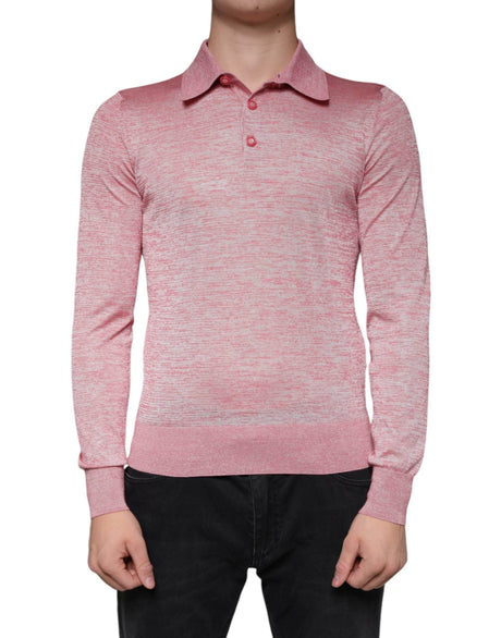 Dolce & Gabbana Pink Polyester Long Sleeve Men Polo T-shirt - Hilstor