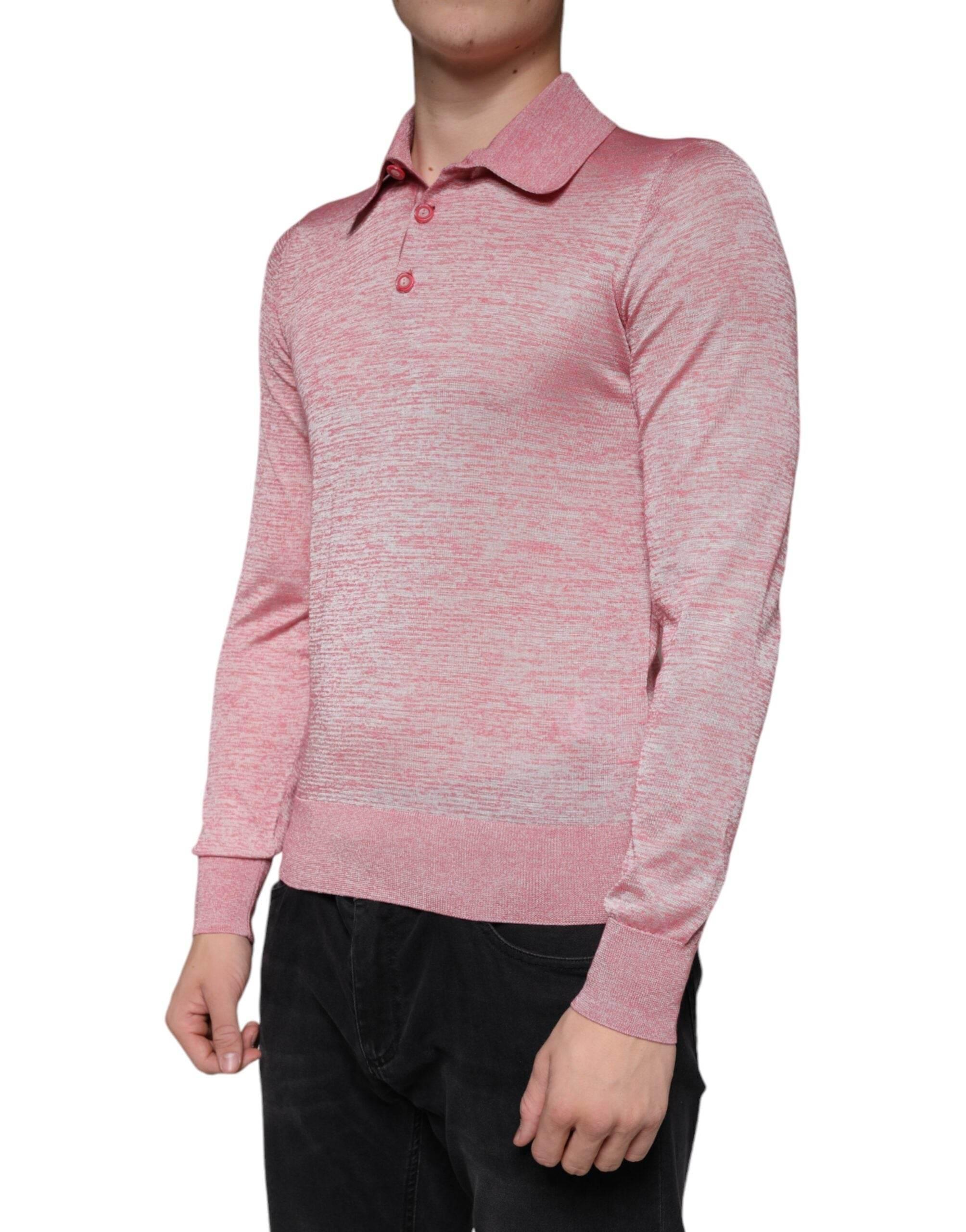 Dolce & Gabbana Pink Polyester Long Sleeve Men Polo T-shirt - Hilstor