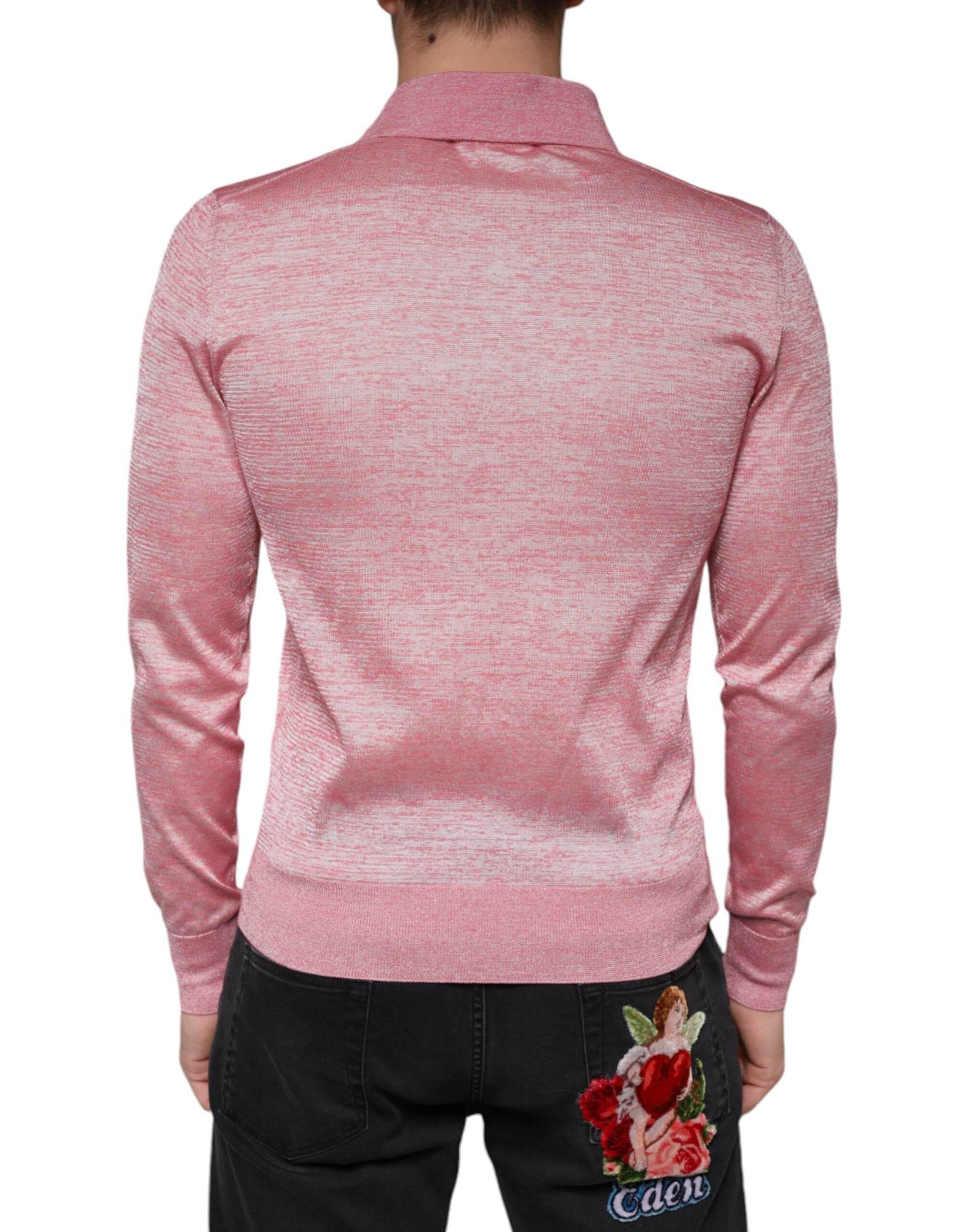 Dolce & Gabbana Pink Polyester Long Sleeve Men Polo T-shirt - Hilstor