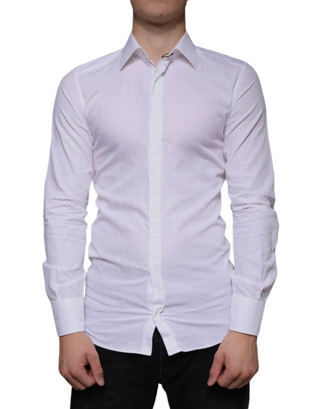 Dolce & Gabbana White Cotton Men Dress GOLD Formal Shirt - Hilstor