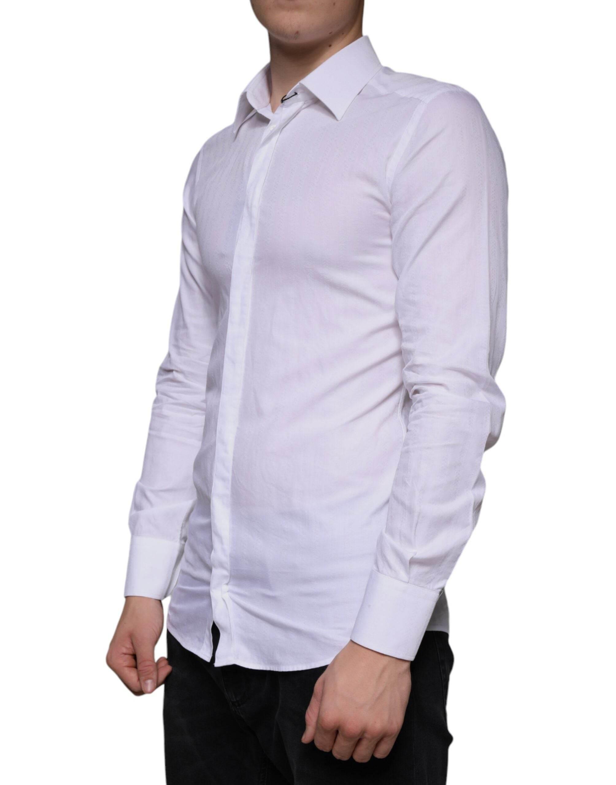 Dolce & Gabbana White Cotton Men Dress GOLD Formal Shirt - Hilstor