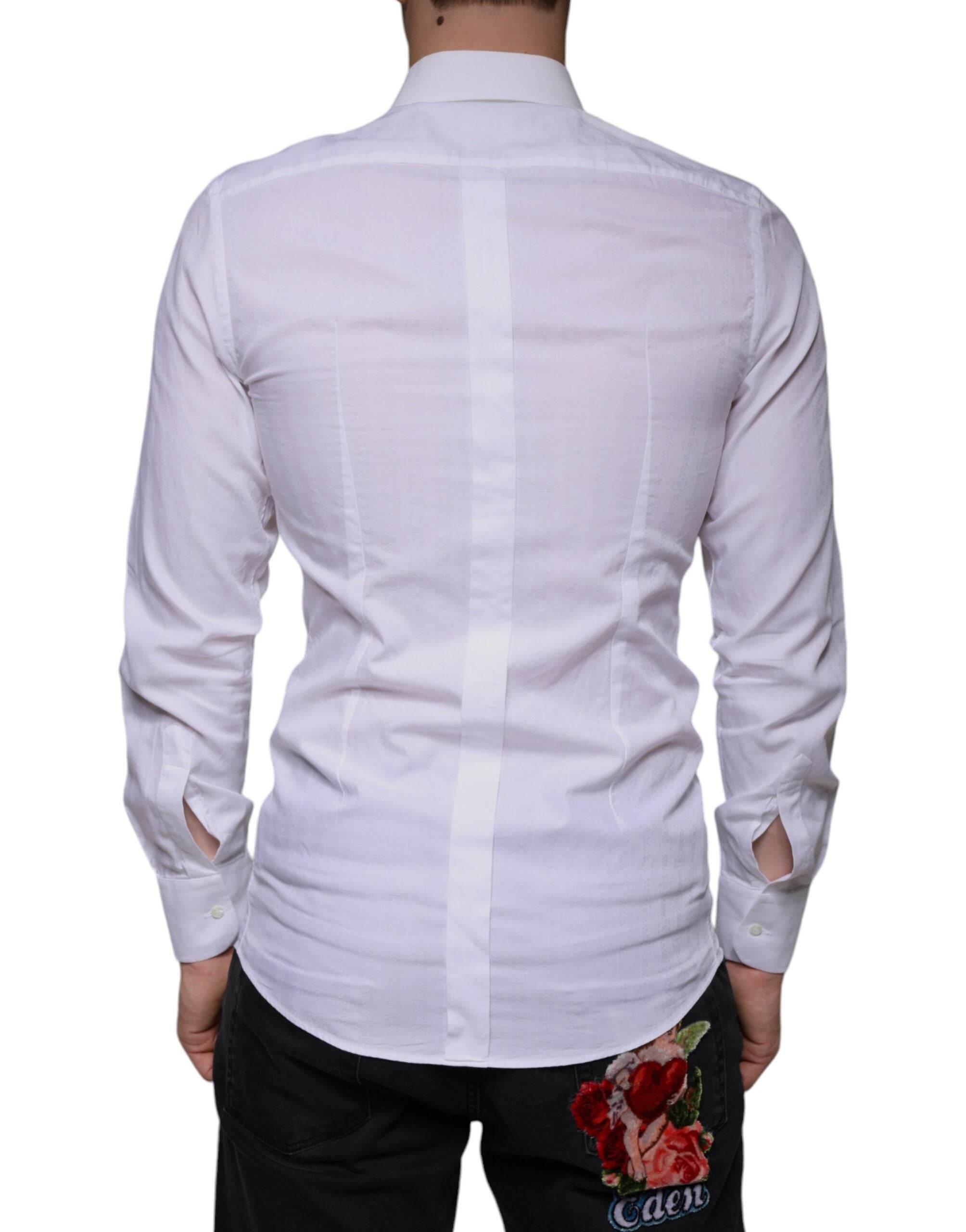 Dolce & Gabbana White Cotton Men Dress GOLD Formal Shirt - Hilstor