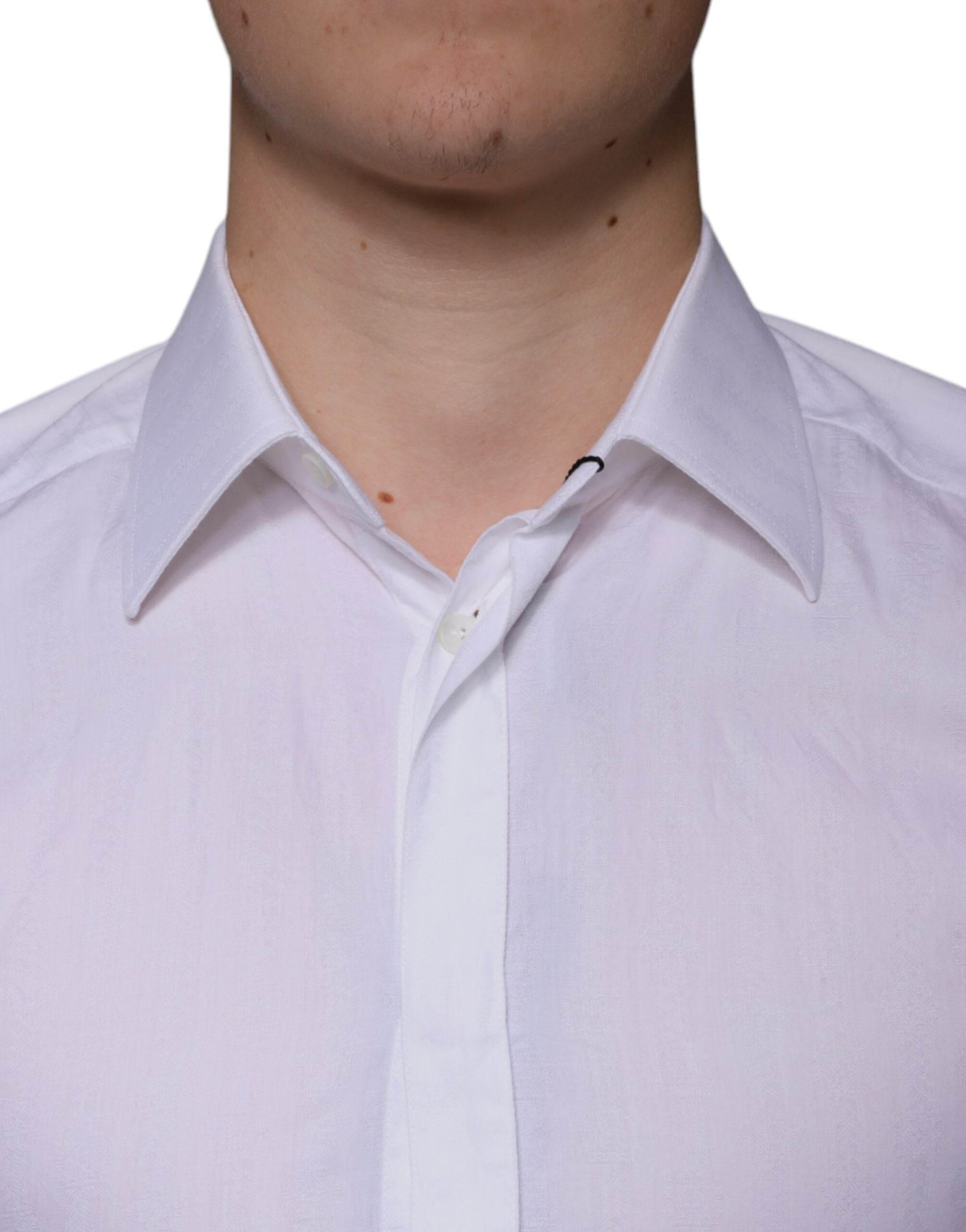 Dolce & Gabbana White Cotton Men Dress GOLD Formal Shirt - Hilstor