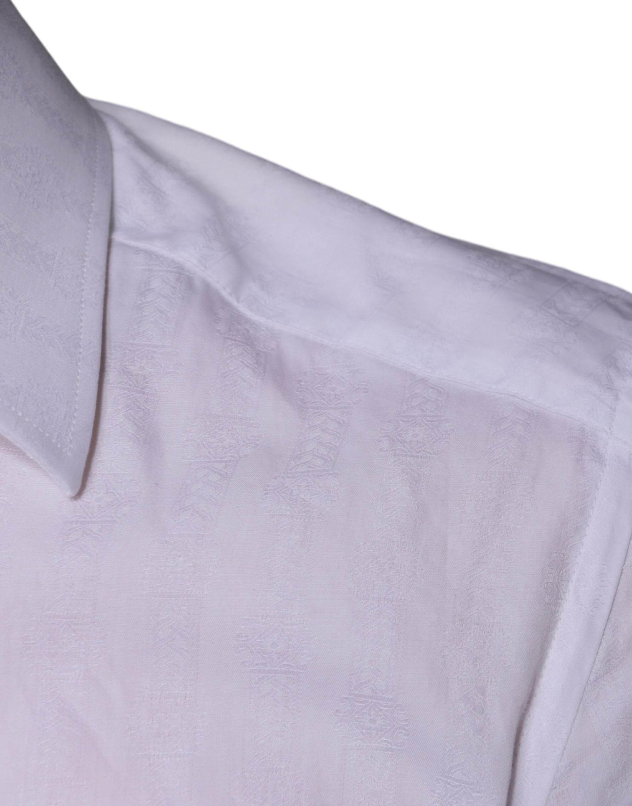 Dolce & Gabbana White Cotton Men Dress GOLD Formal Shirt - Hilstor