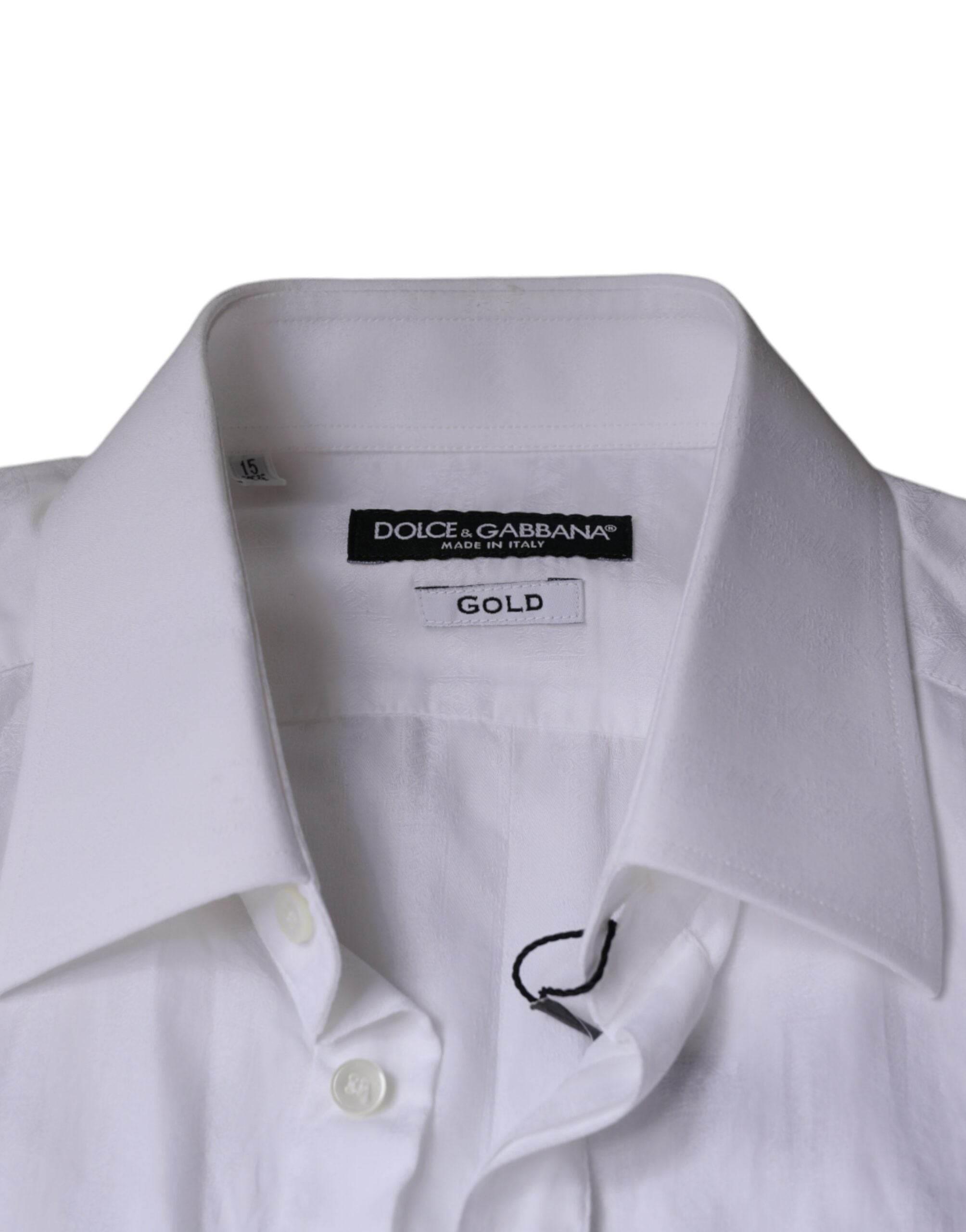 Dolce & Gabbana White Cotton Men Dress GOLD Formal Shirt - Hilstor