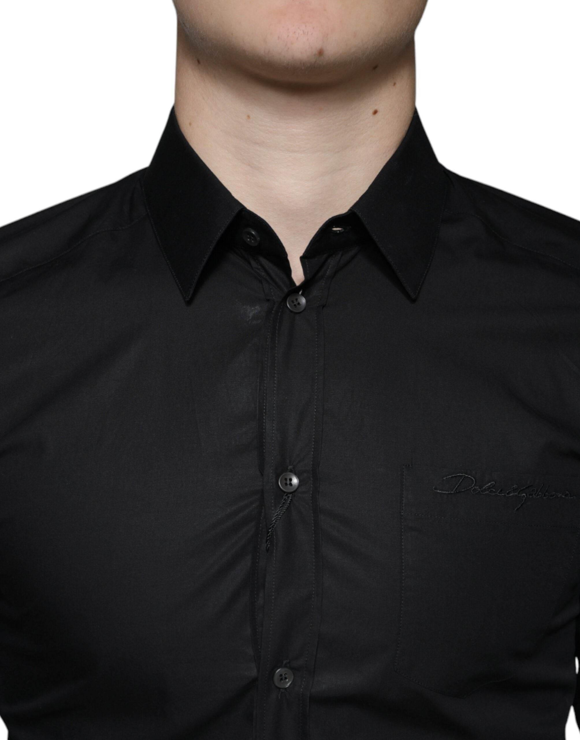 Dolce & Gabbana Black Cotton Stretch Dress GOLD Formal Shirt - Hilstor