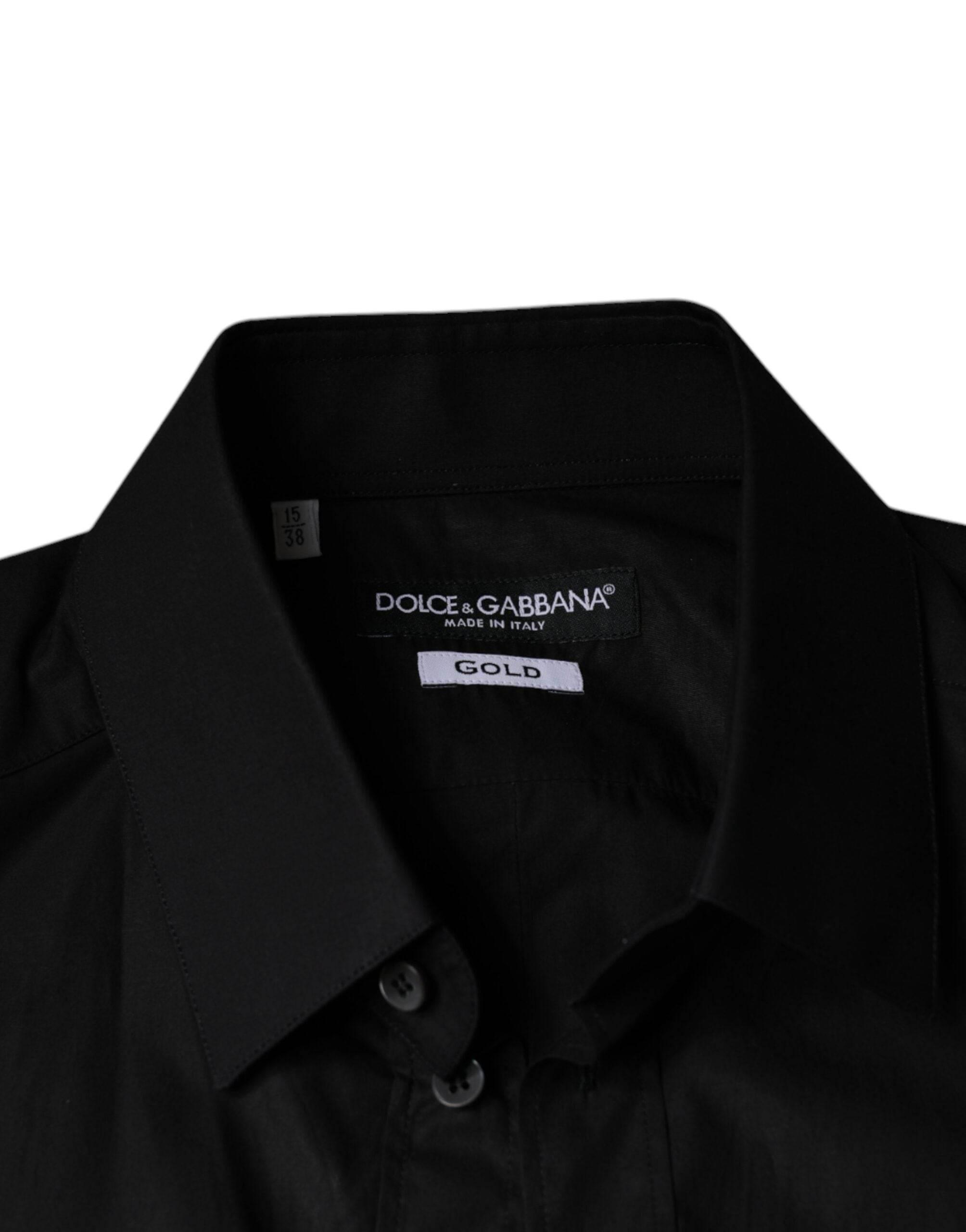 Dolce & Gabbana Black Cotton Stretch Dress GOLD Formal Shirt - Hilstor