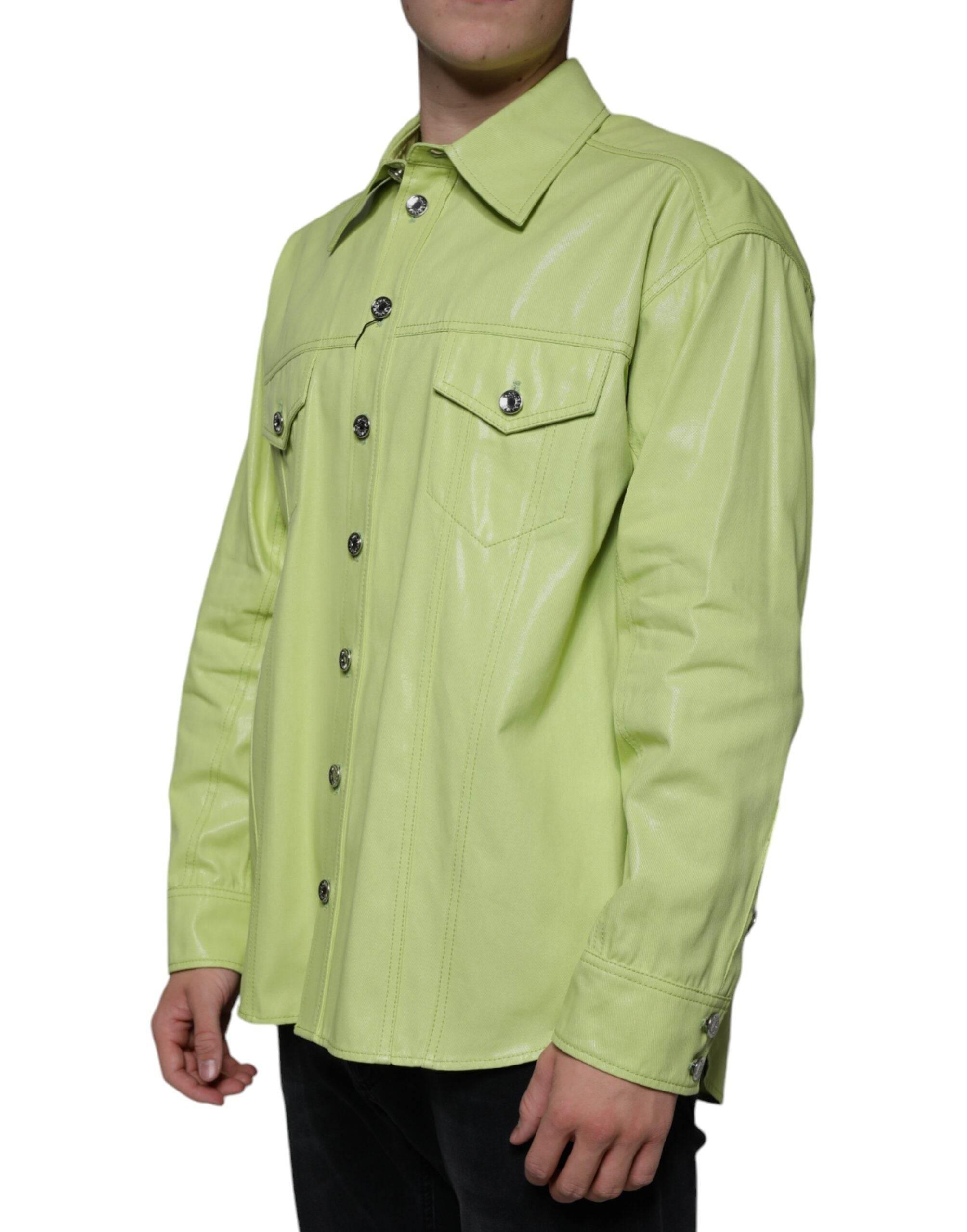 Dolce & Gabbana Green Cotton Collared Men Button Down Shirt - Hilstor