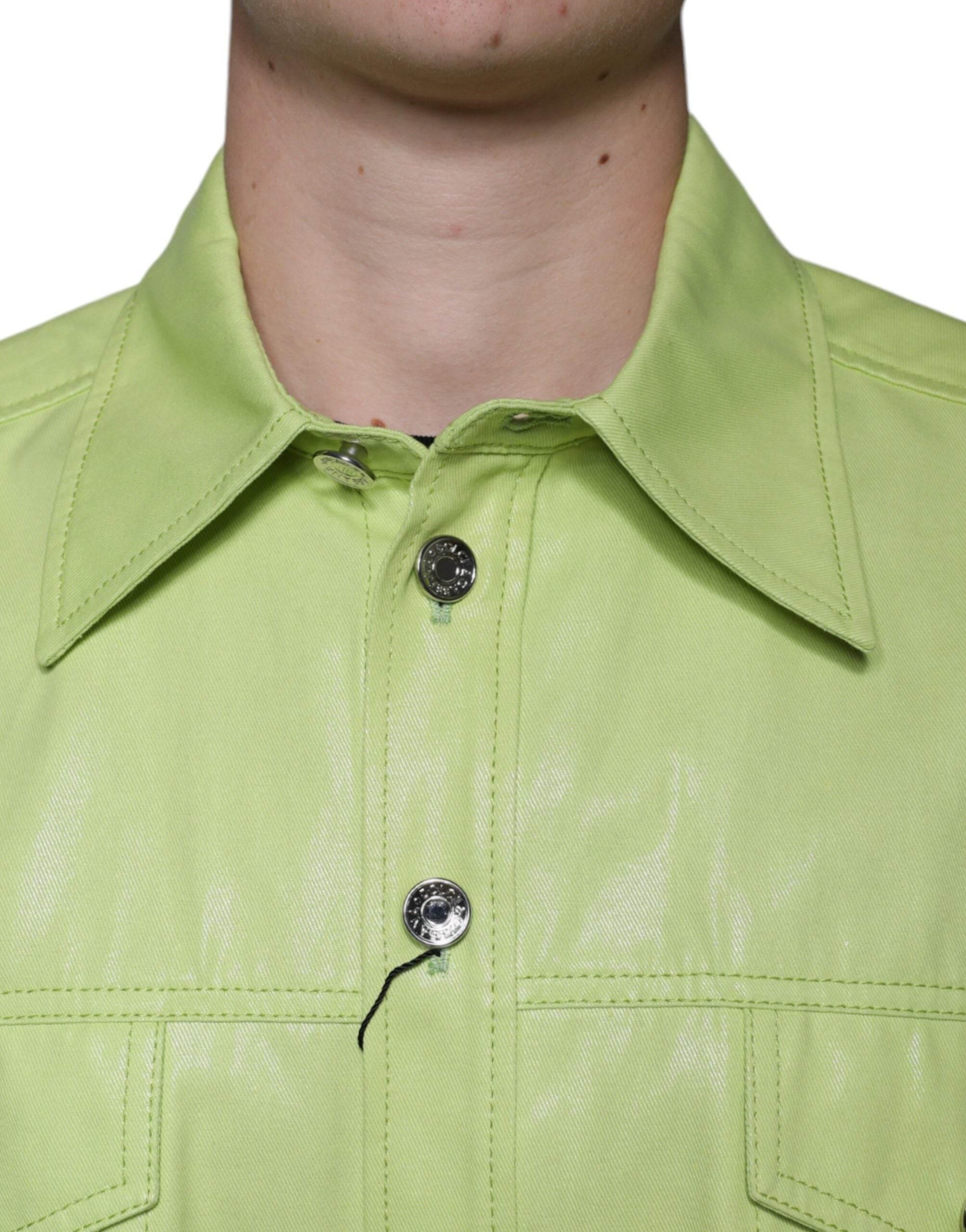 Dolce & Gabbana Green Cotton Collared Men Button Down Shirt - Hilstor