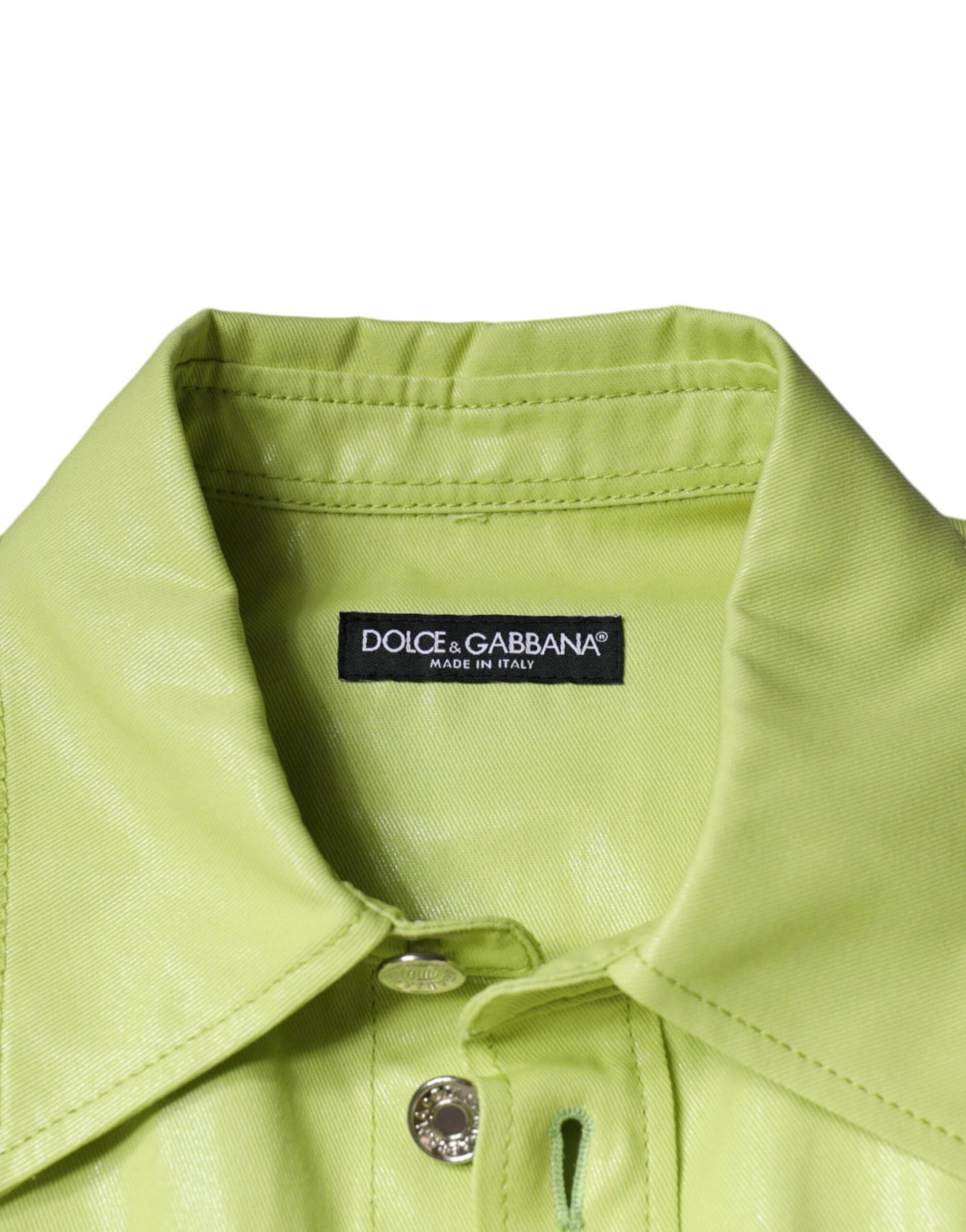 Dolce & Gabbana Green Cotton Collared Men Button Down Shirt - Hilstor