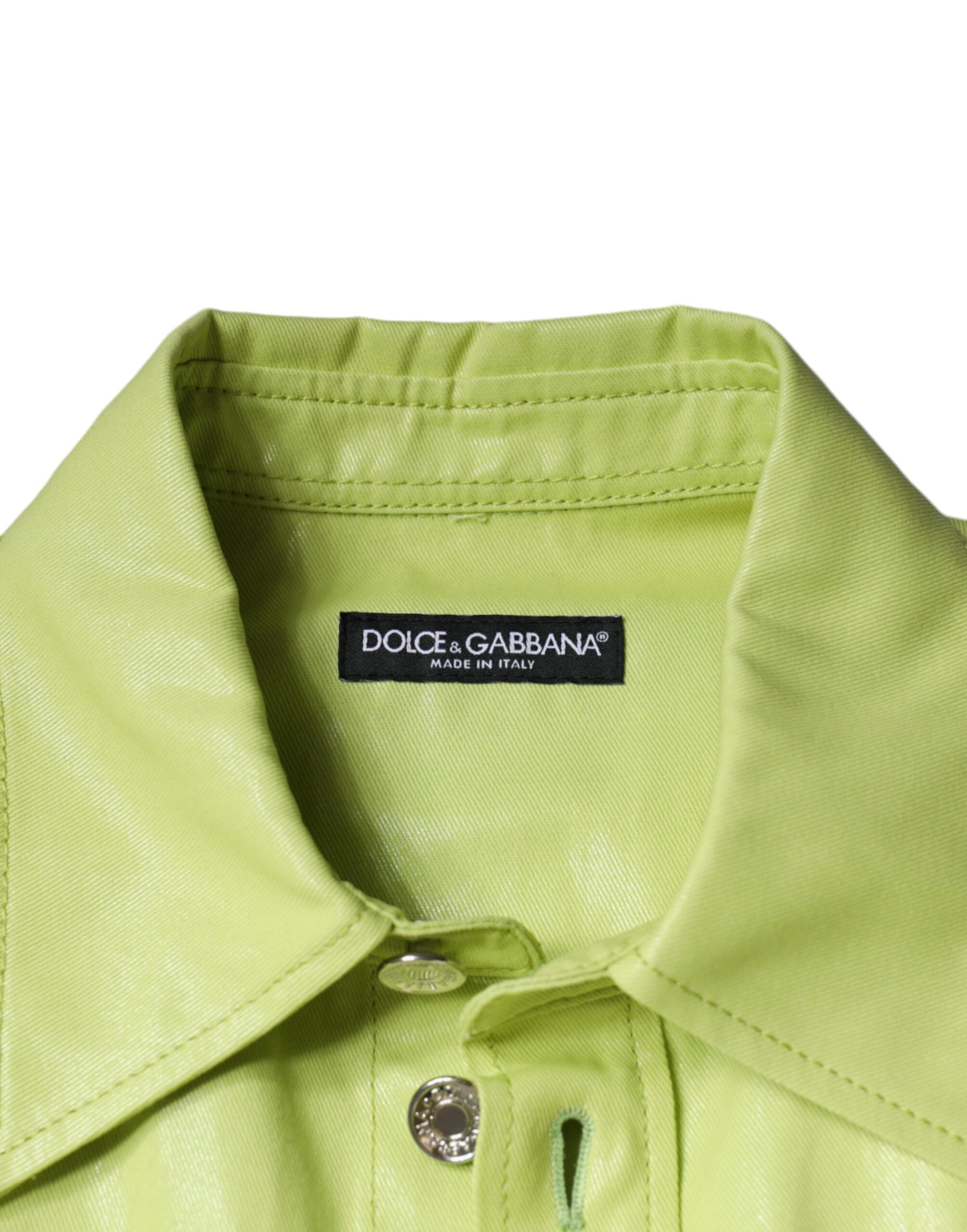 Dolce &amp; Gabbana grøn bomuldskrave skjorte til mænd med knap ned
