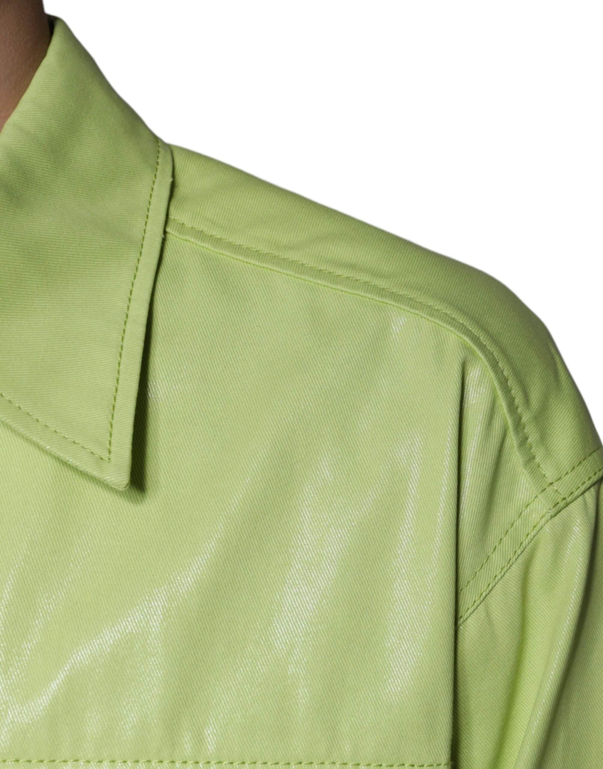 Dolce & Gabbana Green Cotton Collared Men Button Down Shirt - Hilstor