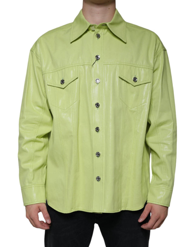Dolce & Gabbana Green Cotton Collared Men Button Down Shirt - Hilstor