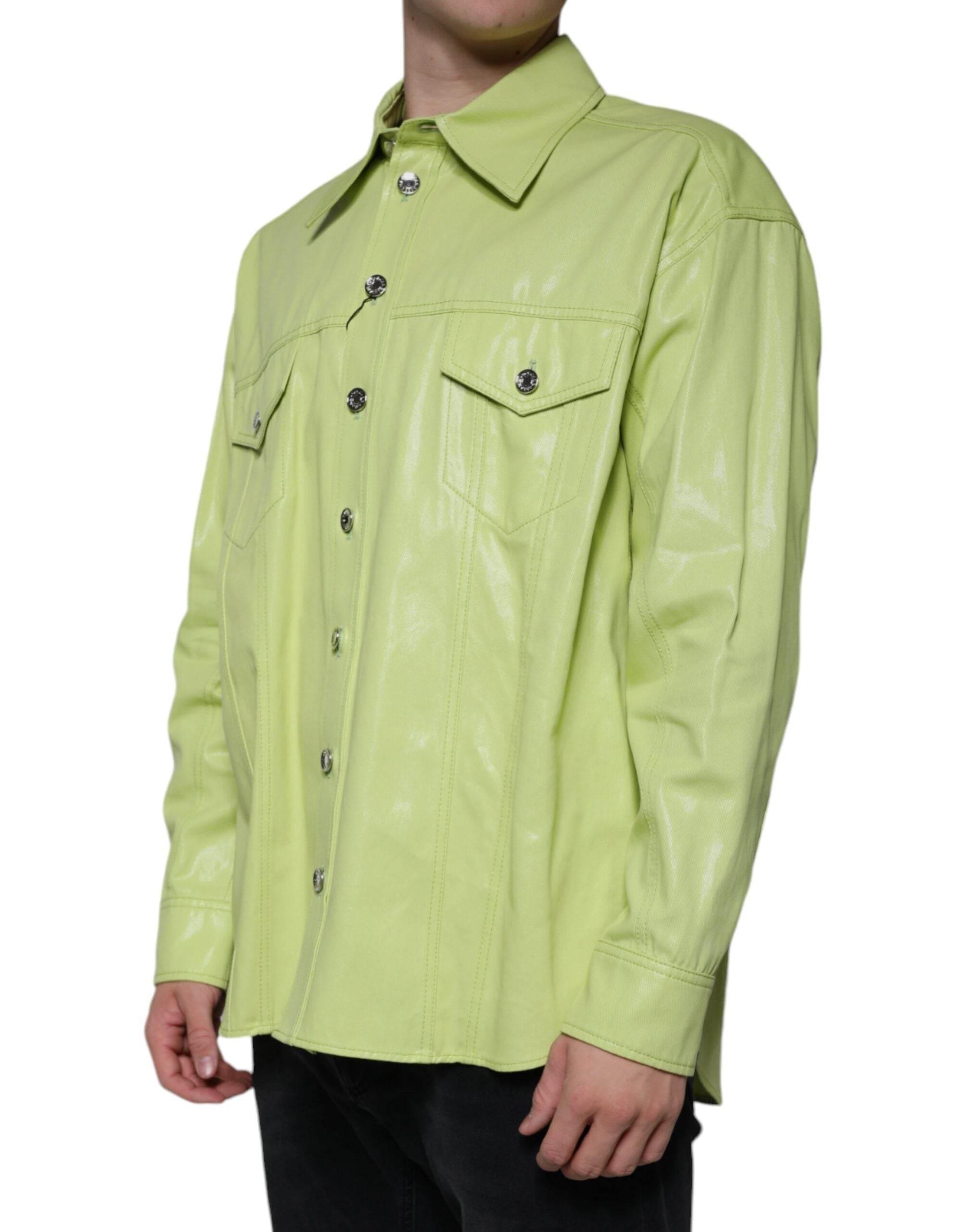 Dolce & Gabbana Green Cotton Collared Men Button Down Shirt - Hilstor