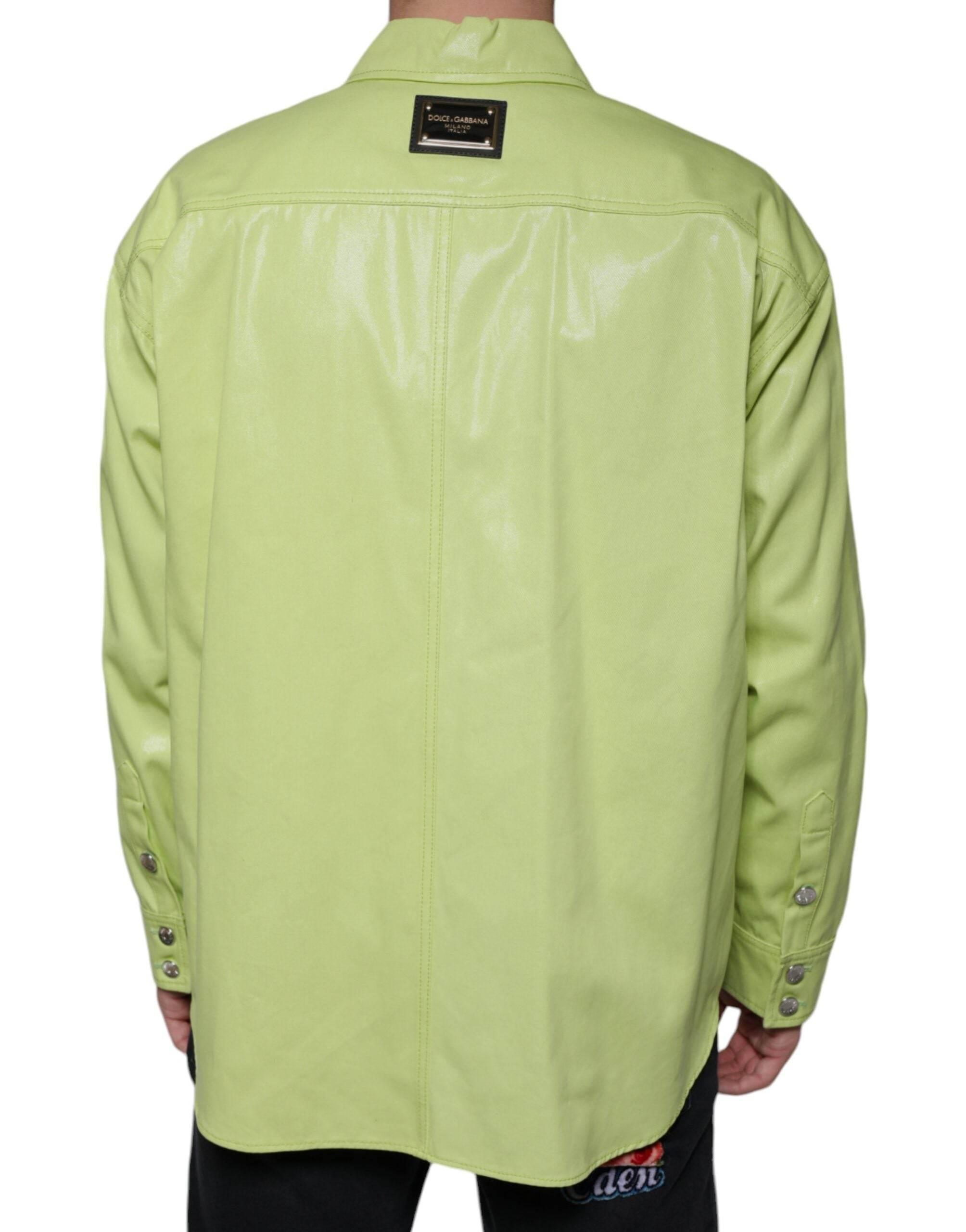 Dolce & Gabbana Green Cotton Collared Men Button Down Shirt - Hilstor