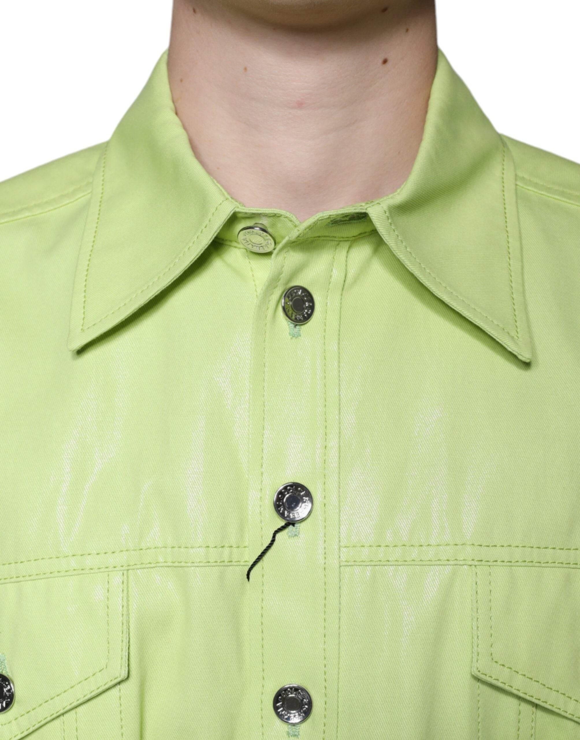 Dolce & Gabbana Green Cotton Collared Men Button Down Shirt - Hilstor