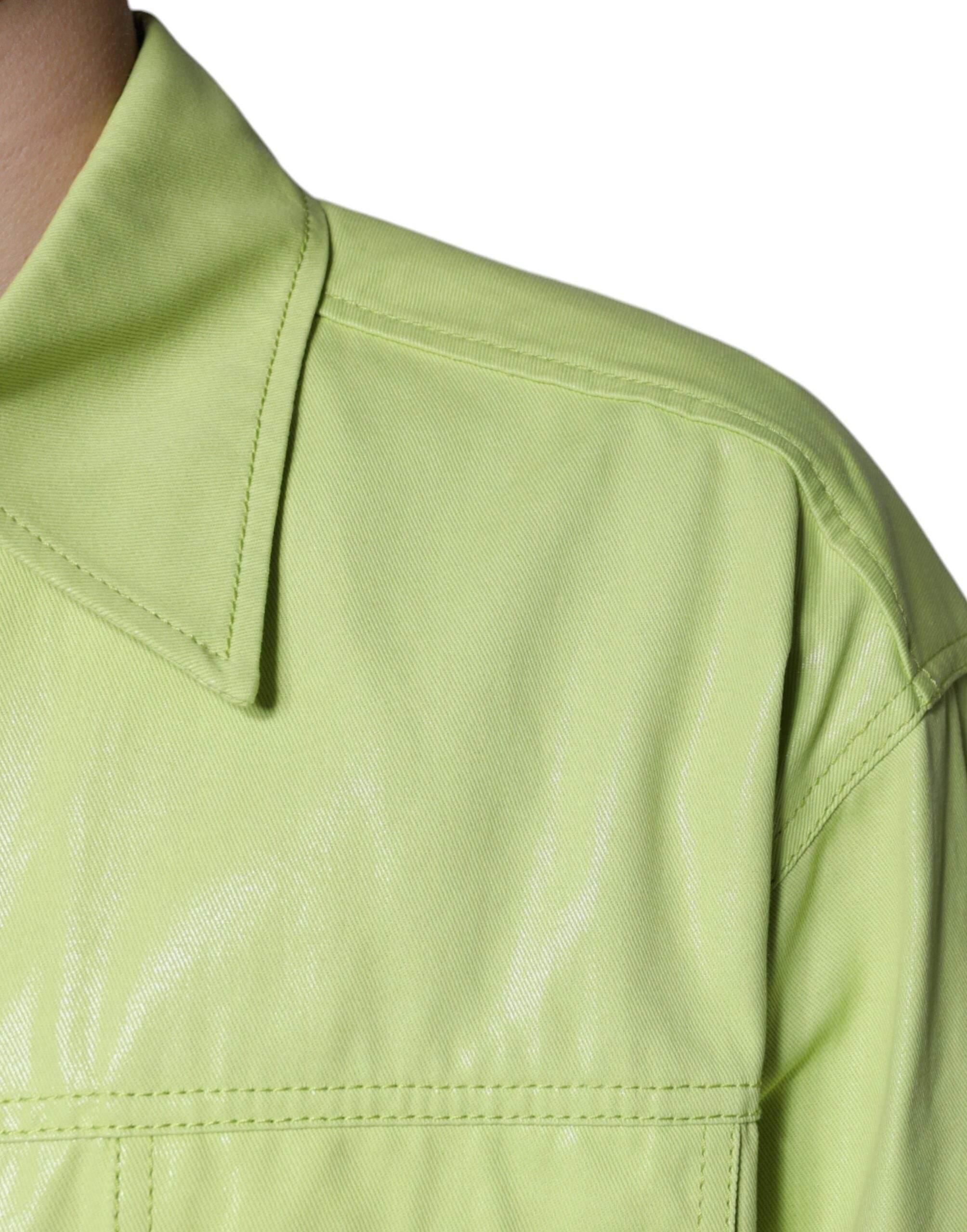 Dolce & Gabbana Green Cotton Collared Men Button Down Shirt - Hilstor