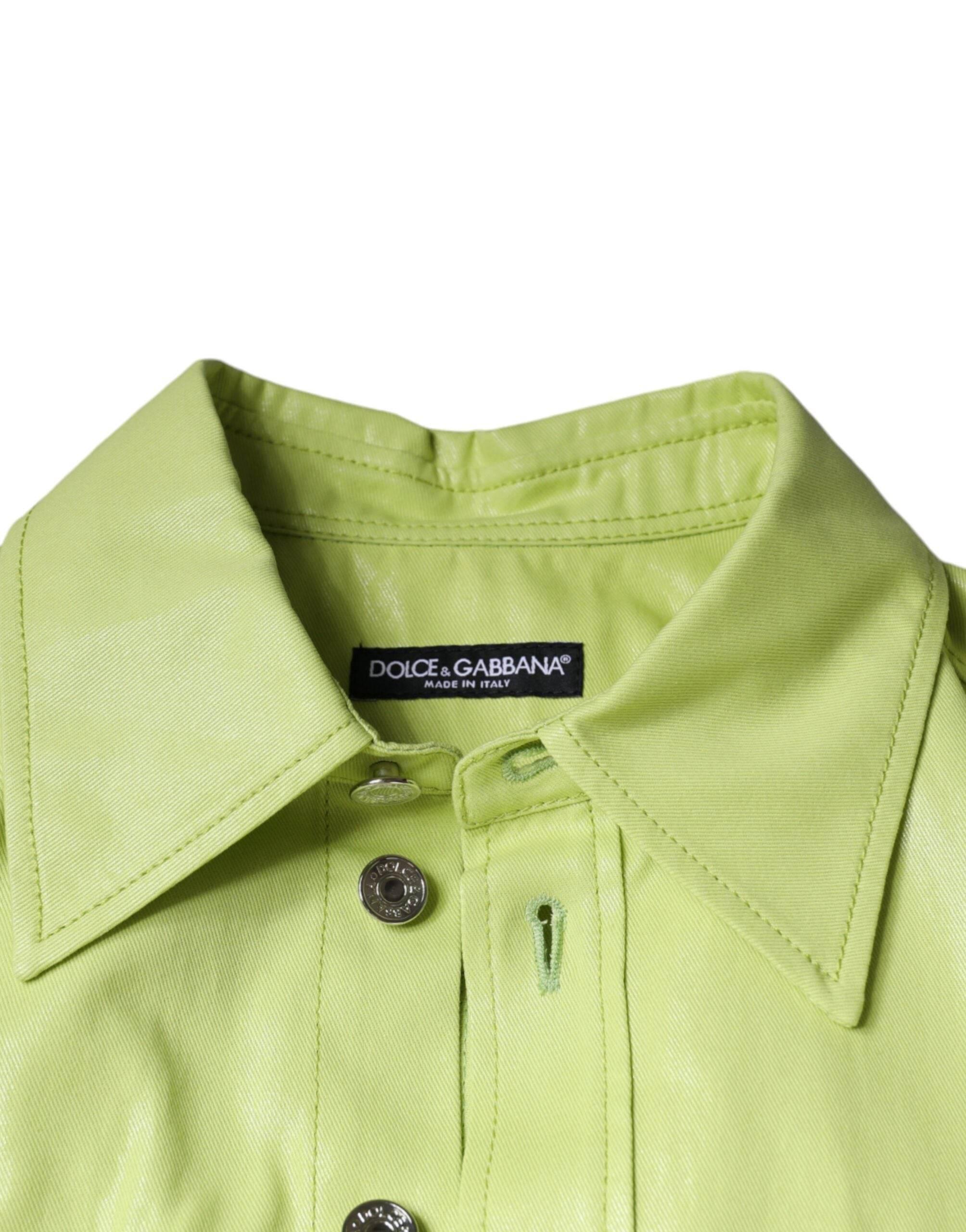 Dolce & Gabbana Green Cotton Collared Men Button Down Shirt - Hilstor