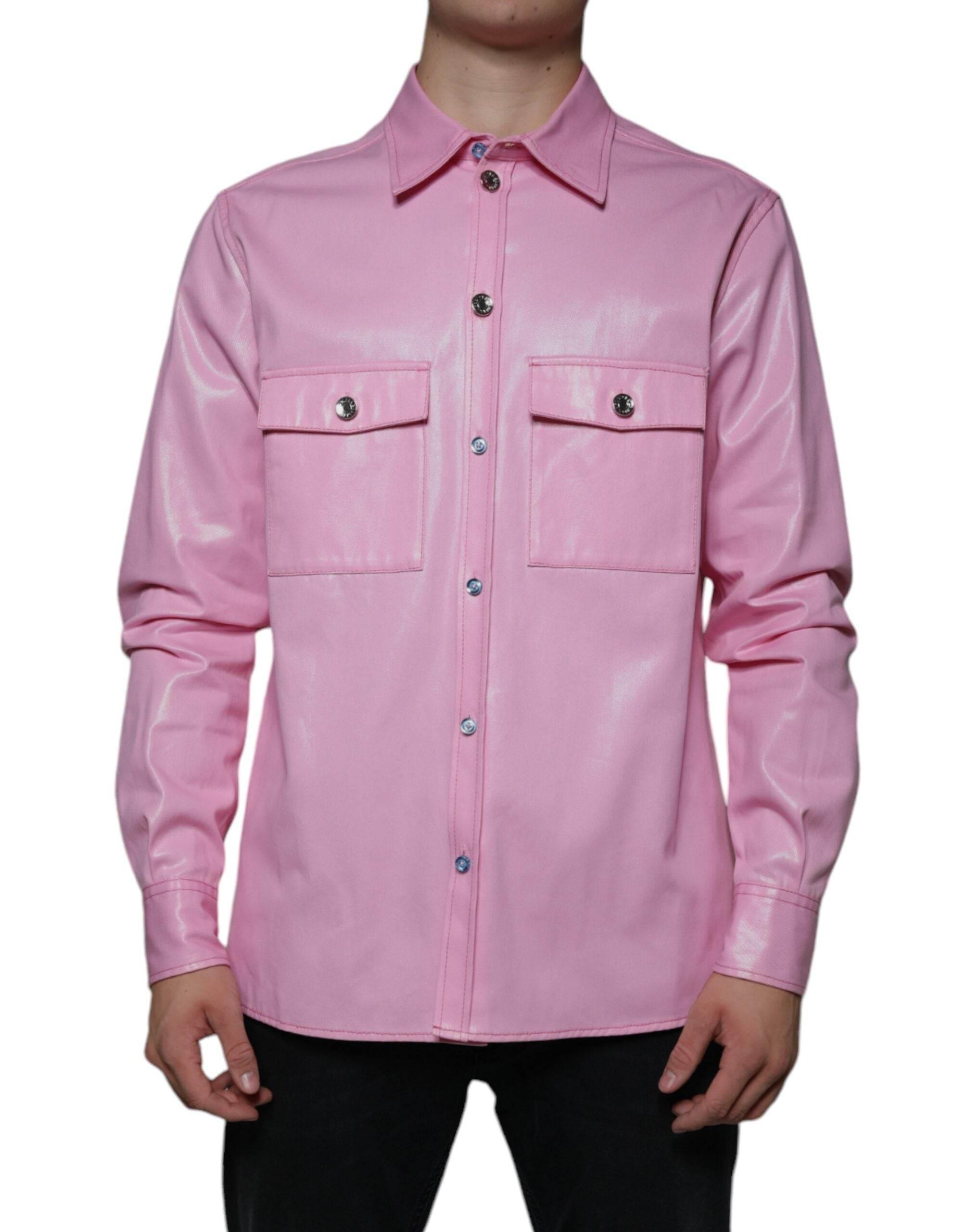 Dolce & Gabbana Pink Cotton Collared Button Down Shirt - Hilstor
