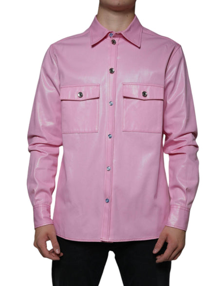Dolce & Gabbana Pink Cotton Collared Button Down Shirt - Hilstor