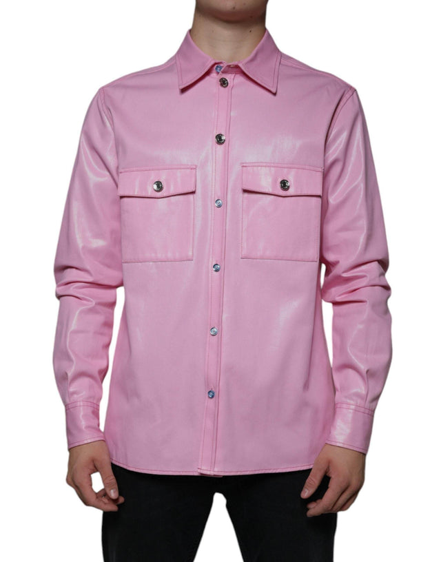 Dolce & Gabbana Pink Cotton Collared Button Down Shirt - Hilstor