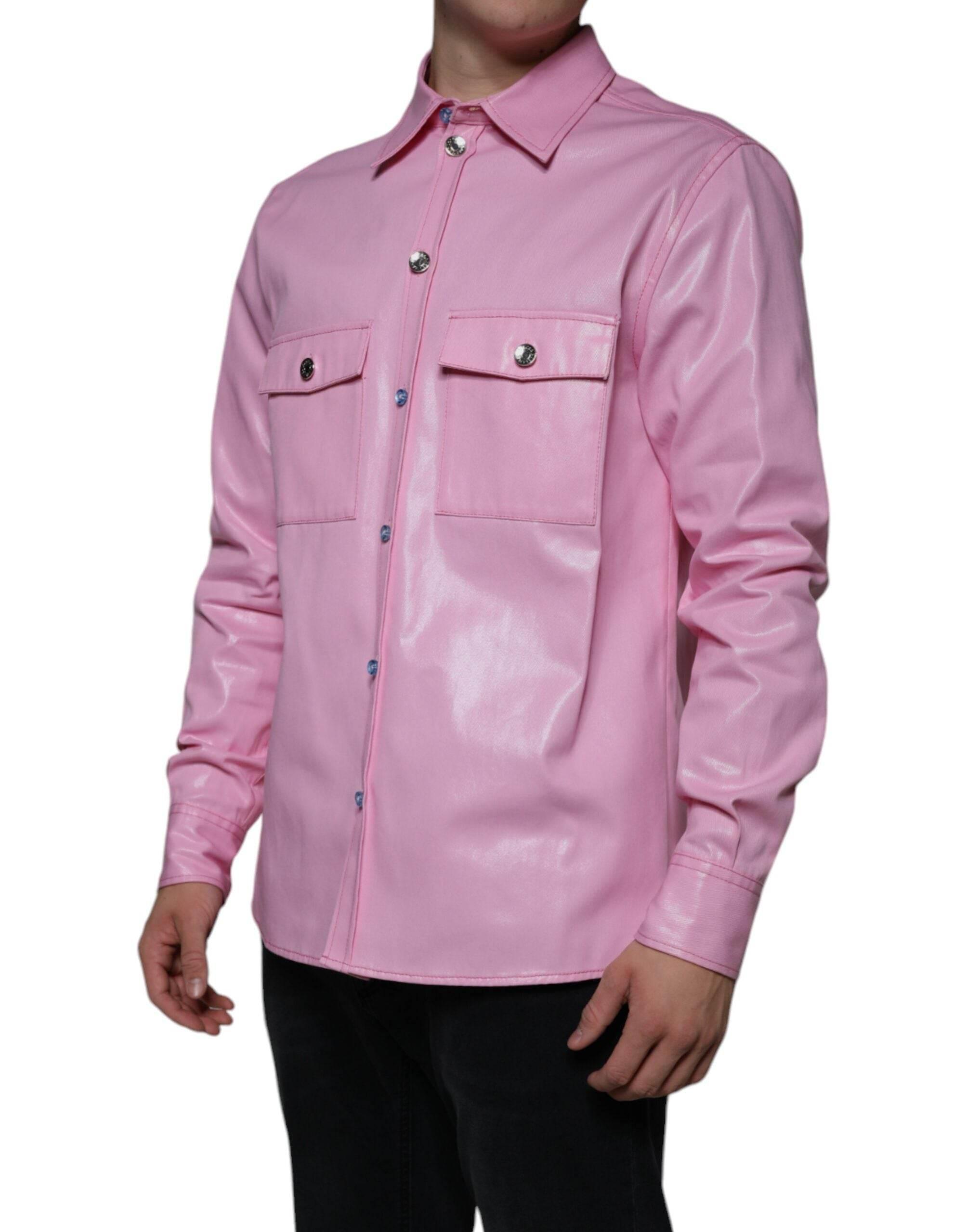 Dolce & Gabbana Pink Cotton Collared Button Down Shirt - Hilstor