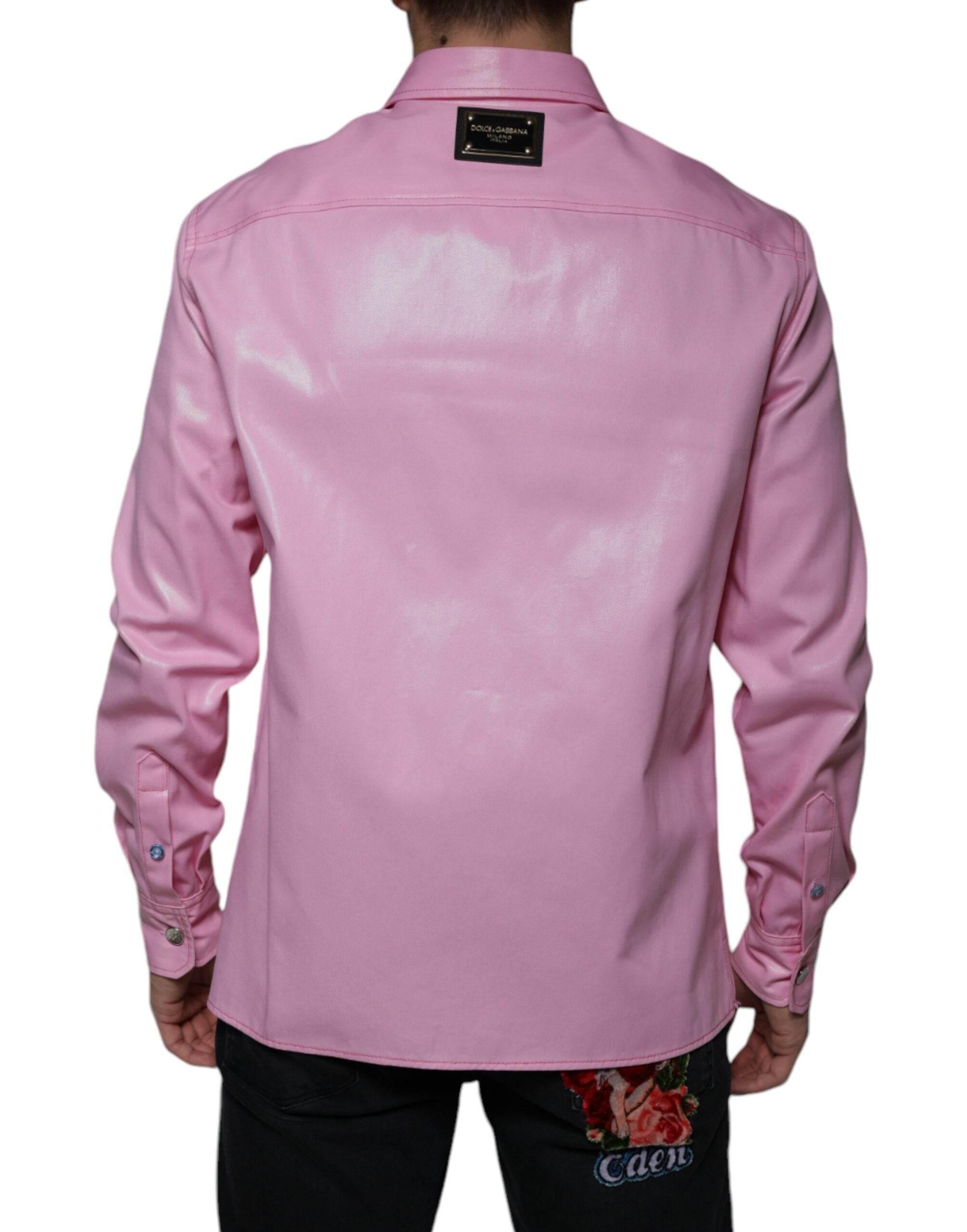 Dolce & Gabbana Pink Cotton Collared Button Down Shirt - Hilstor