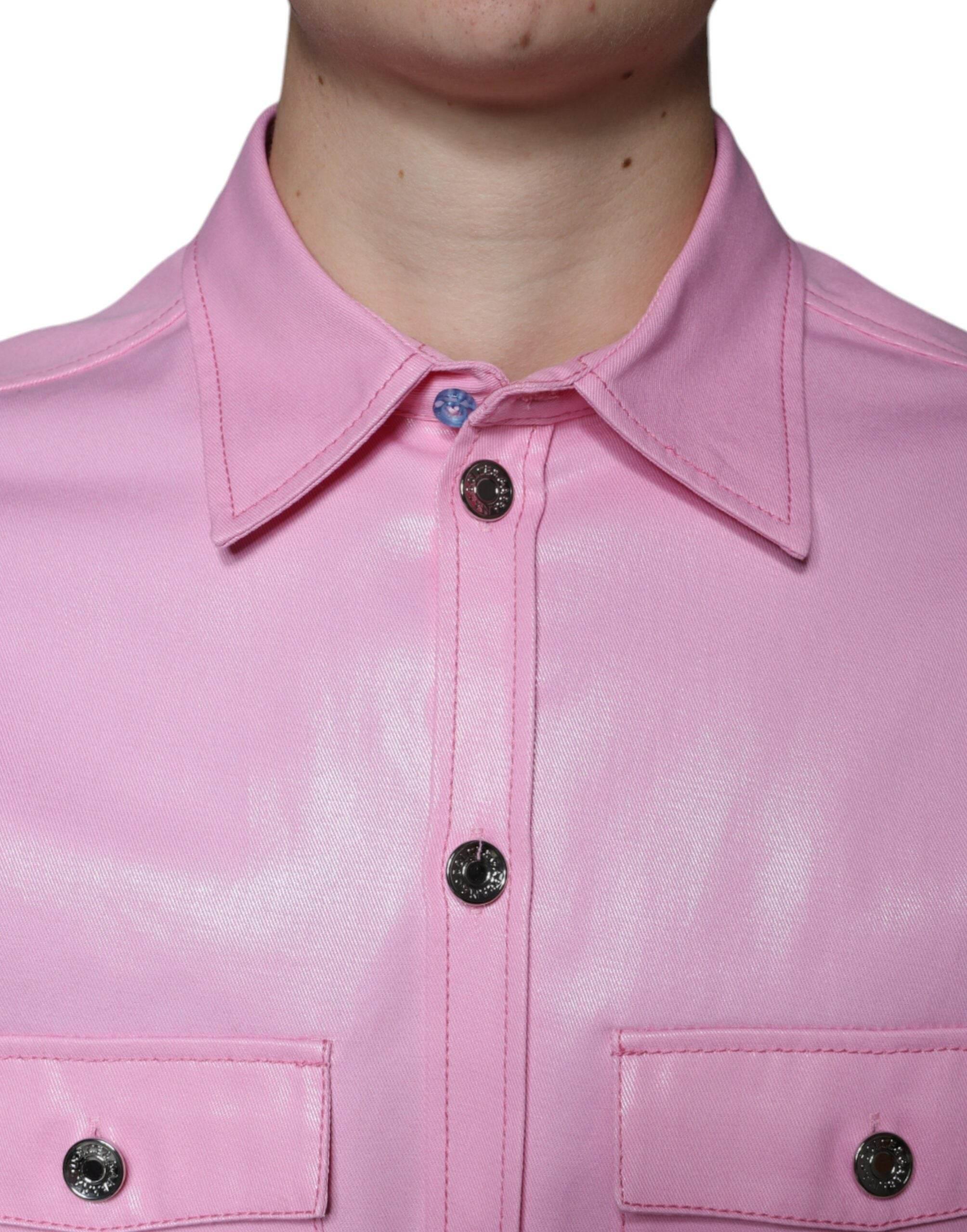 Dolce & Gabbana Pink Cotton Collared Button Down Shirt - Hilstor