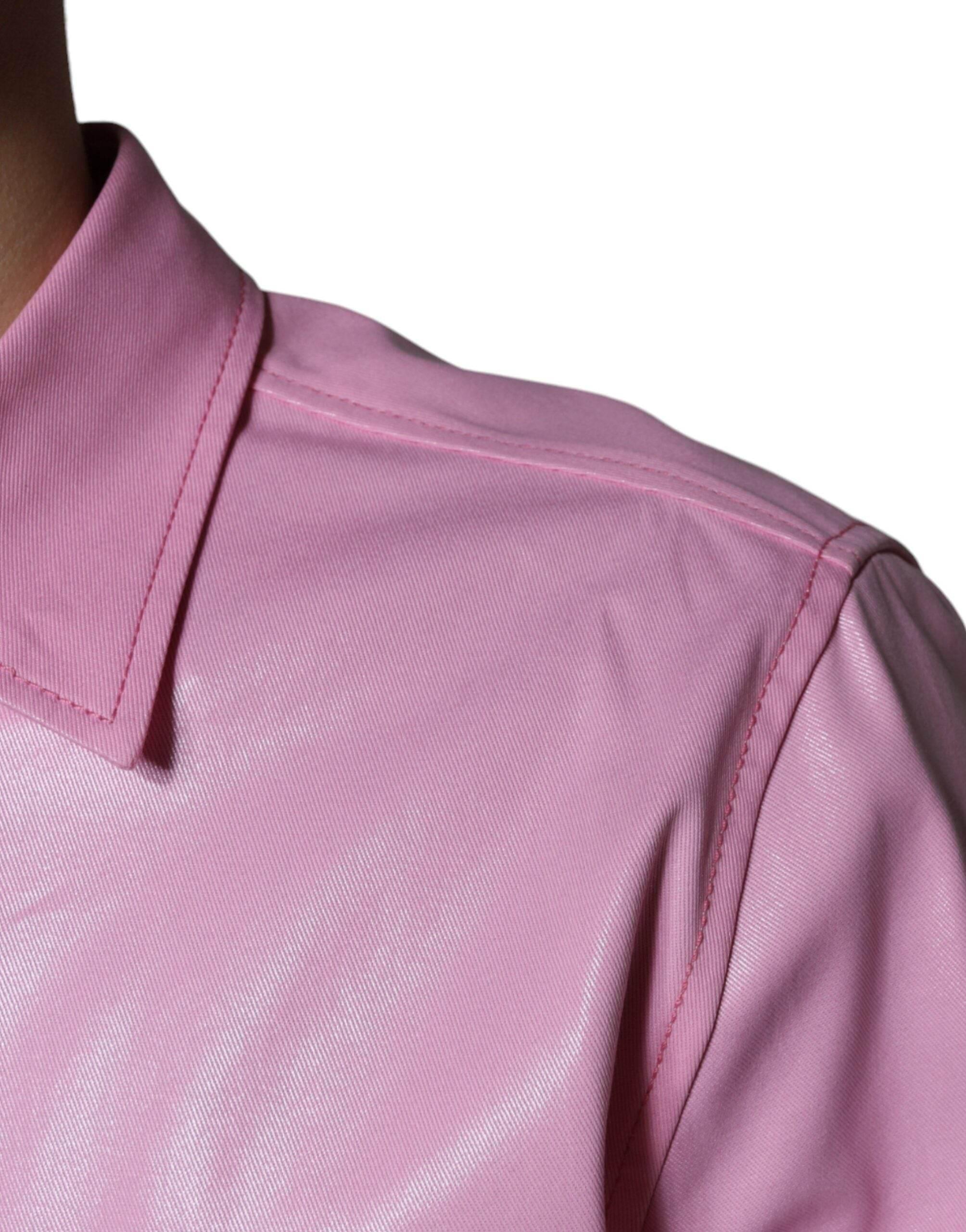 Dolce & Gabbana Pink Cotton Collared Button Down Shirt - Hilstor